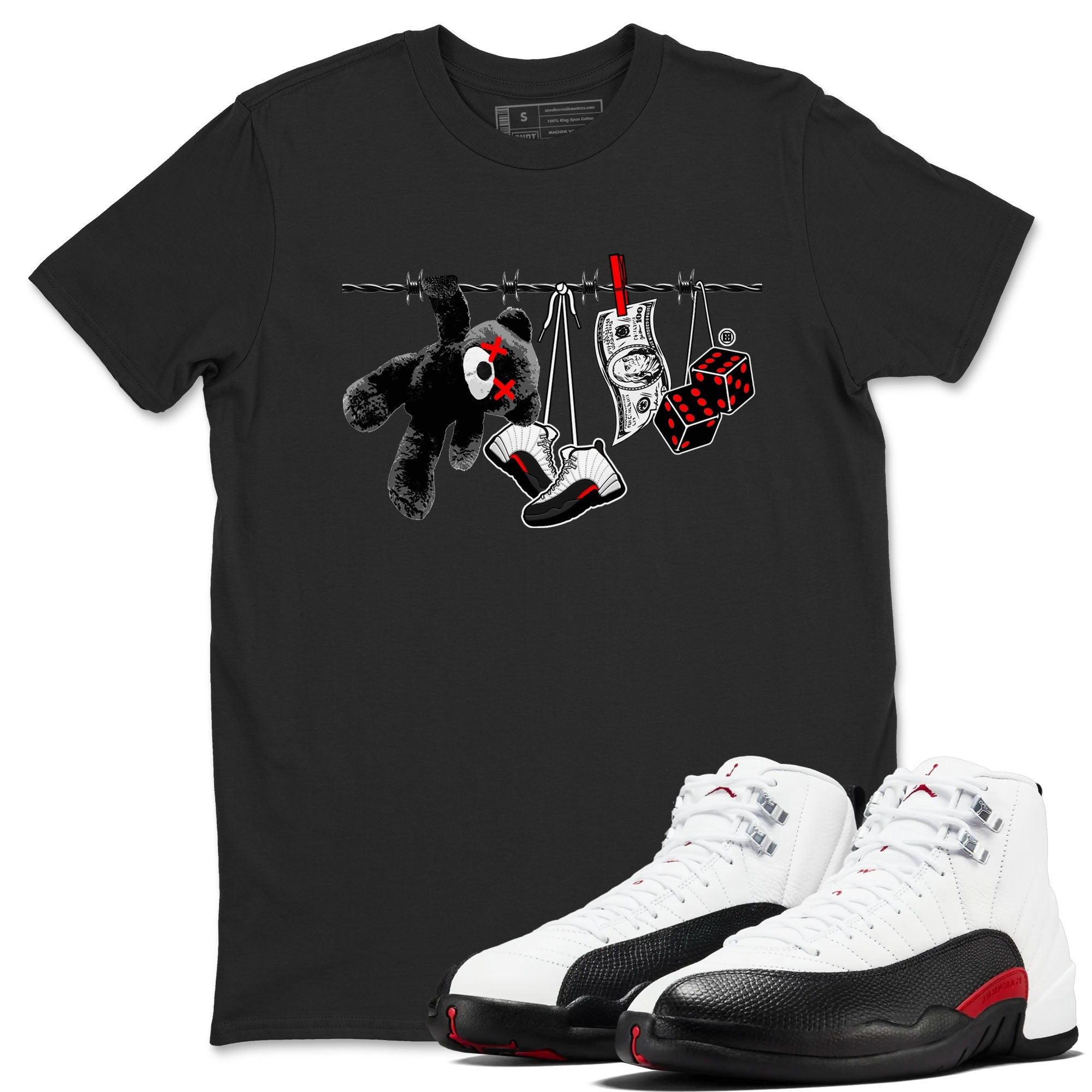 12s Taxi Flip shirt to match jordans Clothesline sneaker tees Air Jordan 12 Taxi Flip Drip Gear Zone unisex cotton Black 1 crew neck shirt