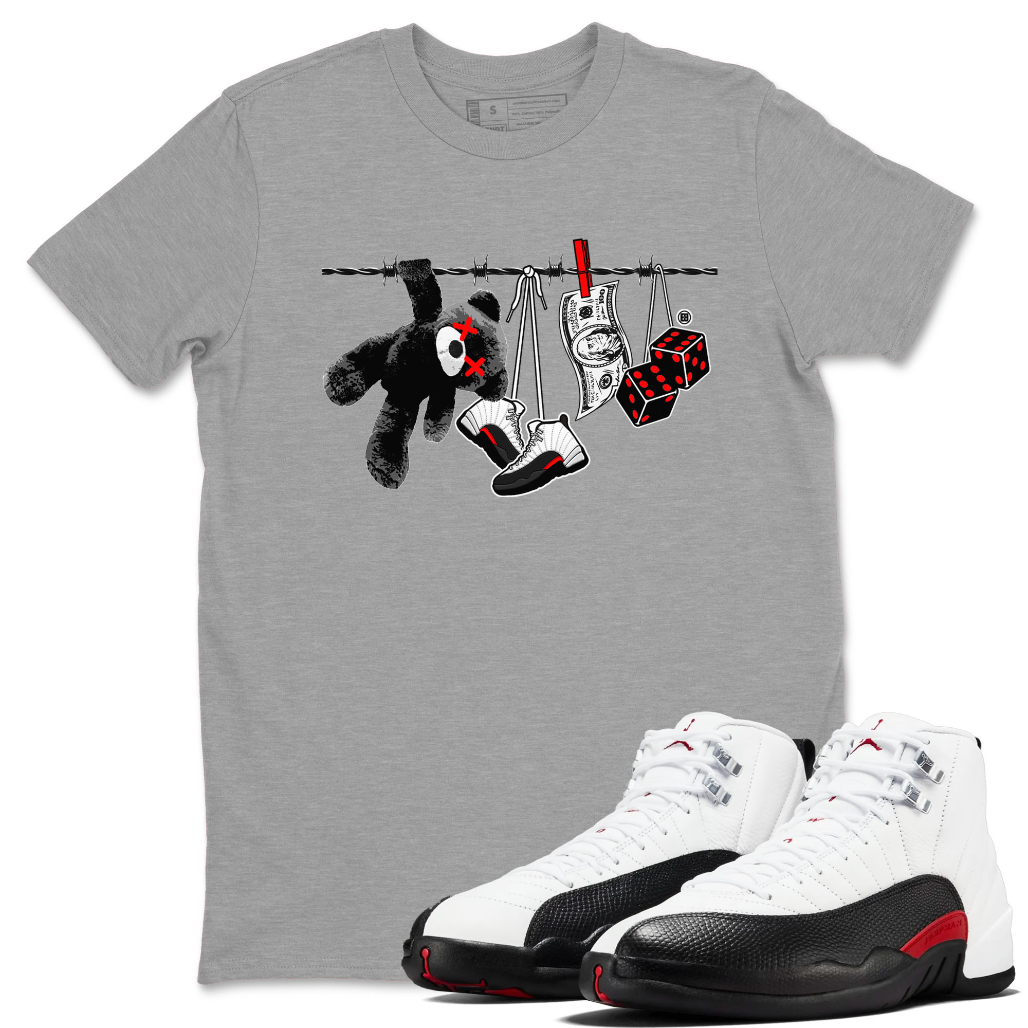 12s Taxi Flip shirt to match jordans Clothesline sneaker tees Air Jordan 12 Taxi Flip Drip Gear Zone unisex cotton Heather Grey 1 crew neck shirt