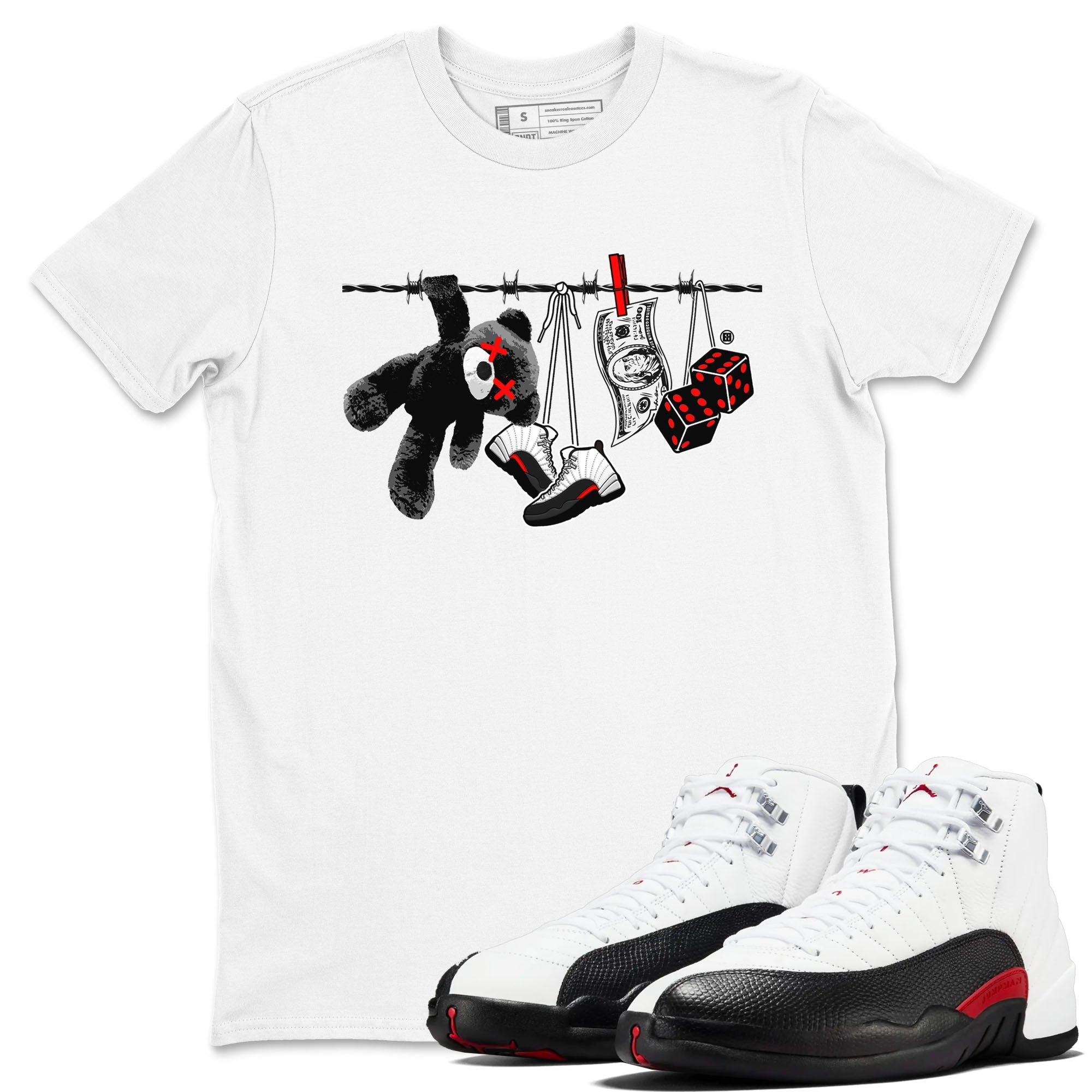 12s Taxi Flip shirt to match jordans Clothesline sneaker tees Air Jordan 12 Taxi Flip Drip Gear Zone unisex cotton White 1 crew neck shirt