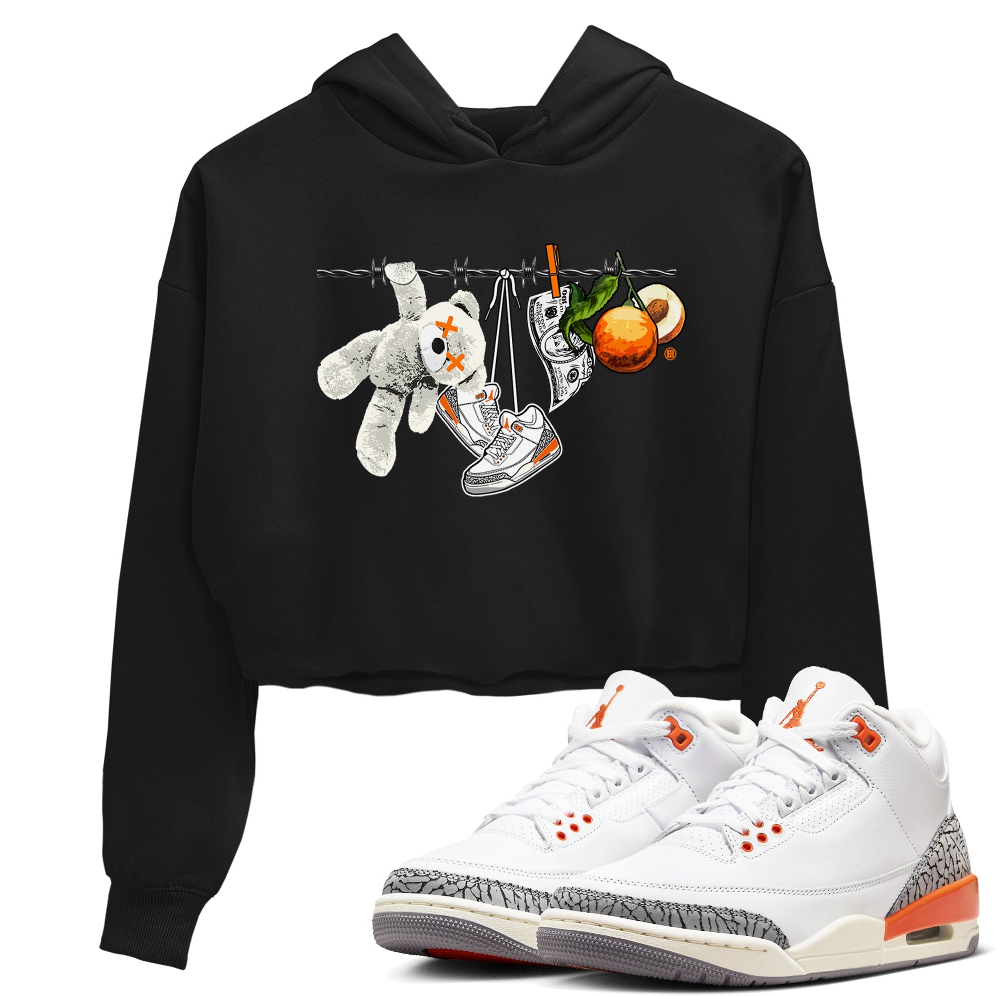 3s Georgia Peach shirt to match jordans Clothesline sneaker tees Air Jordan 3 Retro Georgia Peach Drip Gear Zone Black 1 crop length shirt