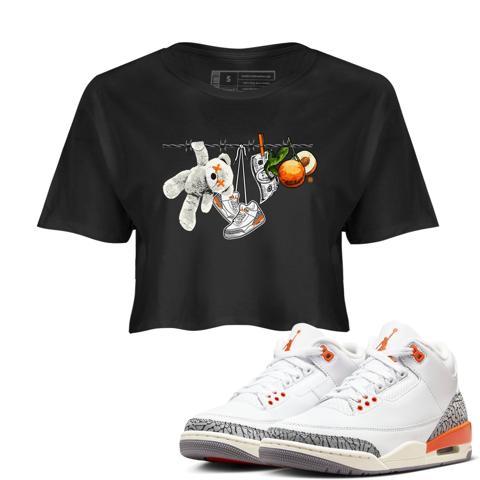 3s Georgia Peach shirt to match jordans Clothesline sneaker tees Air Jordan 3 Retro Georgia Peach Drip Gear Zone Black 1 crop length shirt