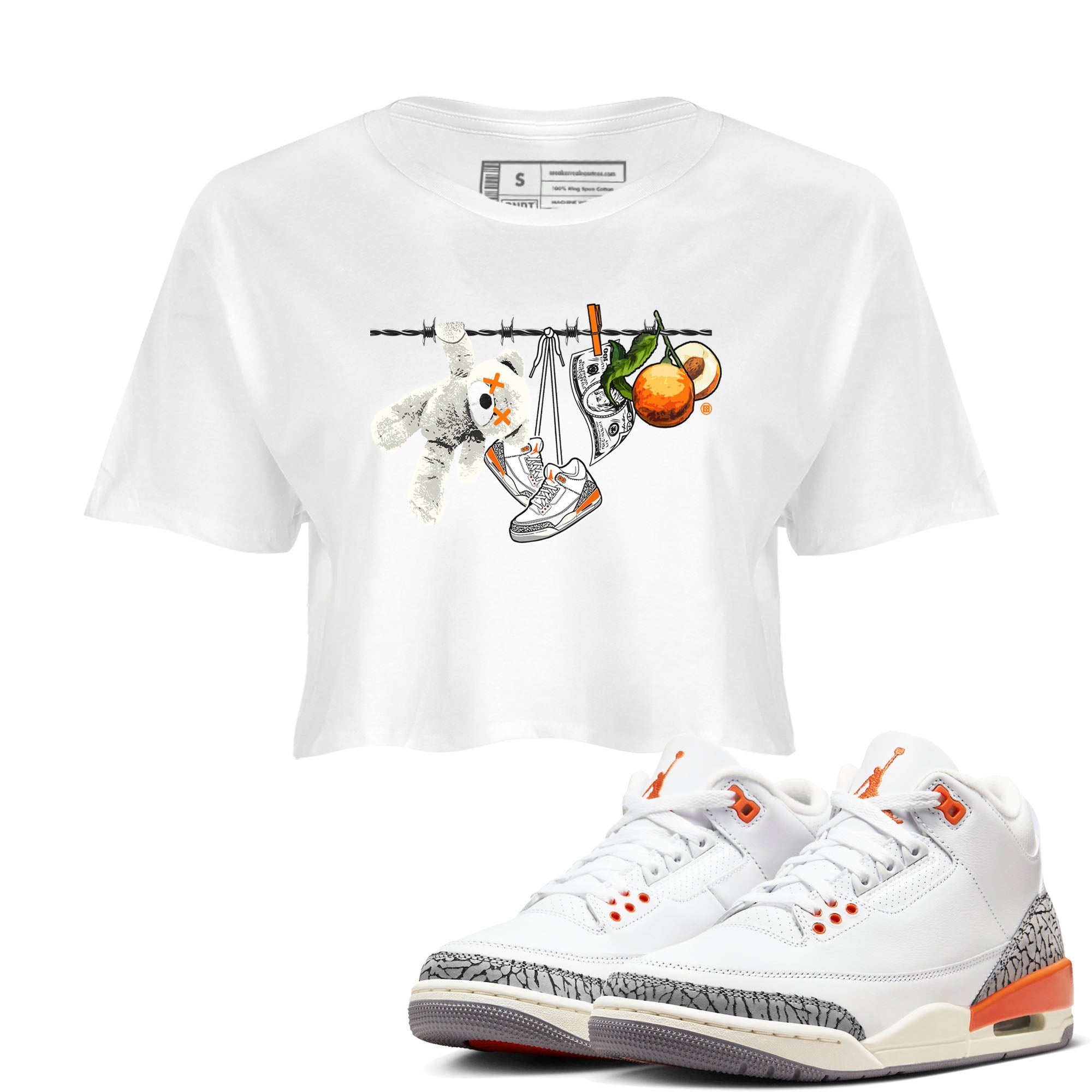 3s Georgia Peach shirt to match jordans Clothesline sneaker tees Air Jordan 3 Retro Georgia Peach Drip Gear Zone White 1 crop length shirt