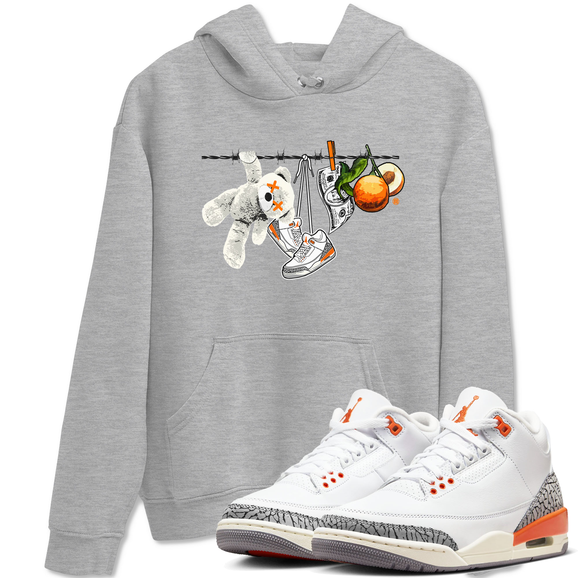 3s Georgia Peach shirt to match jordans Clothesline sneaker tees Air Jordan 3 Retro Georgia Peach Drip Gear Zone unisex cotton Heather Grey 1 crew neck shirt
