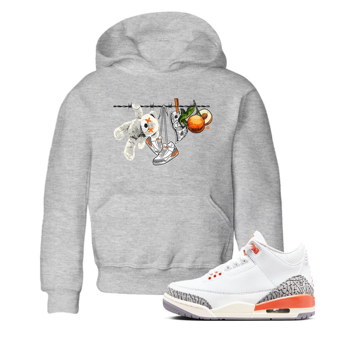 3s Georgia Peach shirt to match jordans Clothesline sneaker tees Air Jordan 3 Retro Georgia Peach Drip Gear Zone baby toddler Heather Grey 1 cotton Shirt