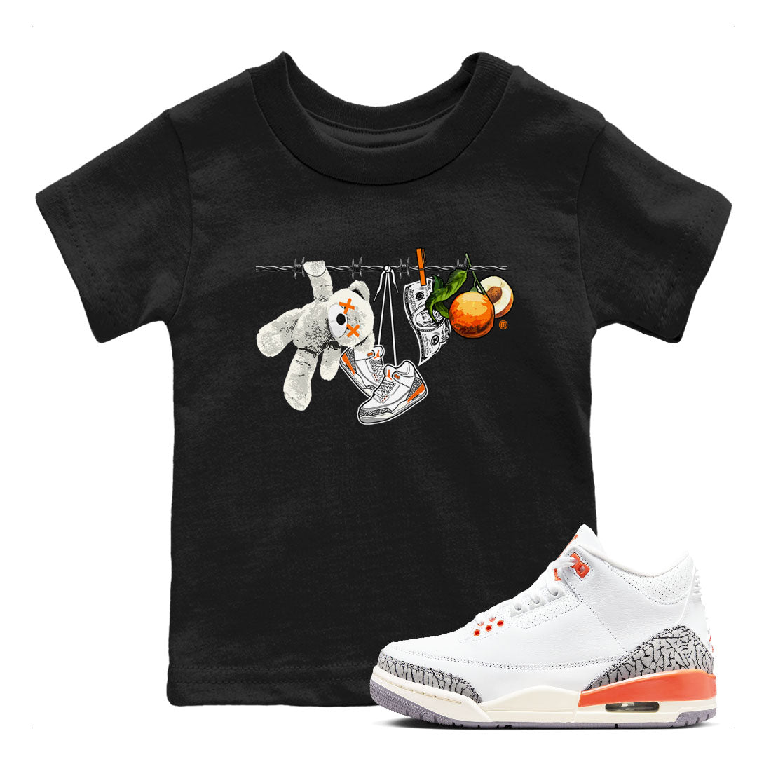 3s Georgia Peach shirt to match jordans Clothesline sneaker tees Air Jordan 3 Retro Georgia Peach Drip Gear Zone baby toddler Black 1 cotton Shirt