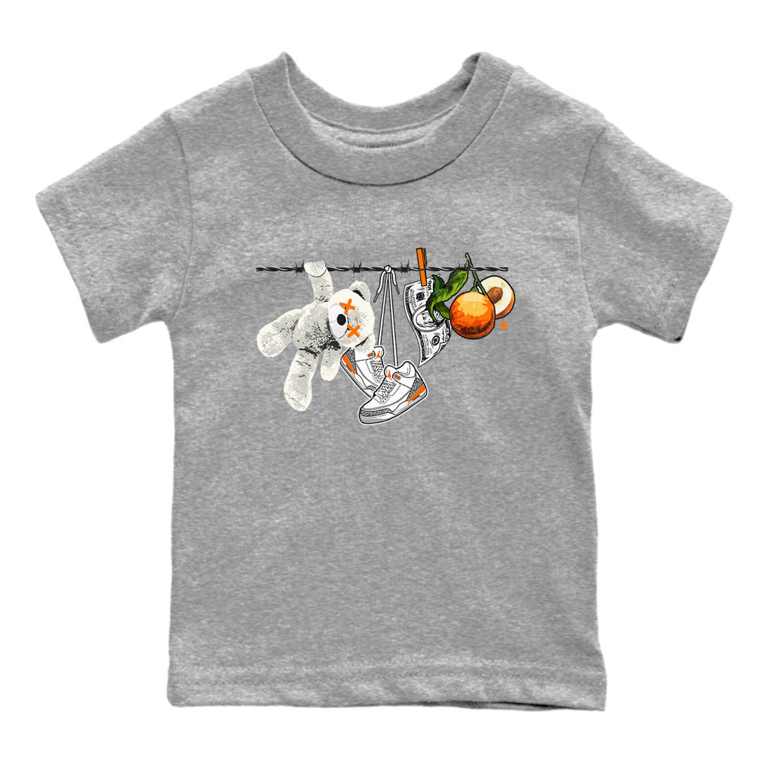 3s Georgia Peach shirt to match jordans Clothesline sneaker tees Air Jordan 3 Retro Georgia Peach Drip Gear Zone baby toddler Heather Grey 2 cotton Shirt