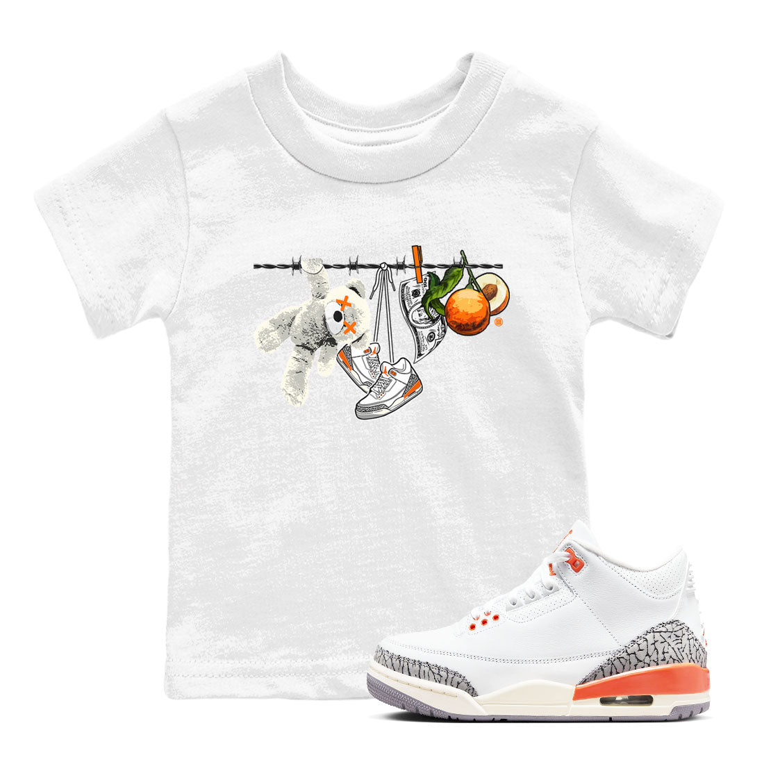 3s Georgia Peach shirt to match jordans Clothesline sneaker tees Air Jordan 3 Retro Georgia Peach Drip Gear Zone baby toddler White 1 cotton Shirt