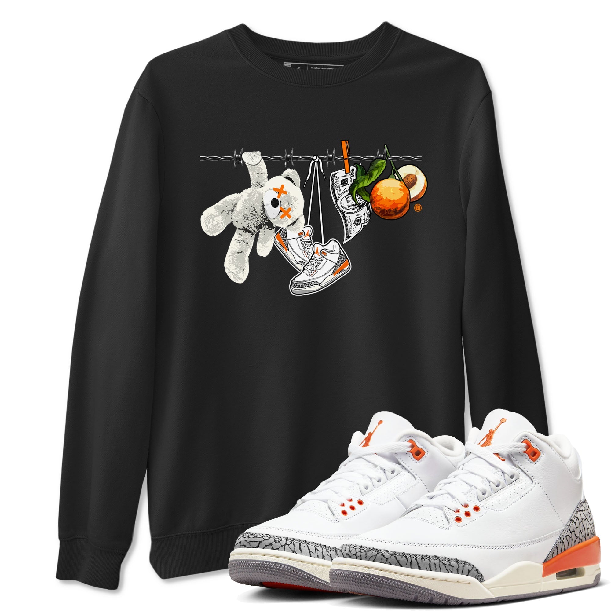 3s Georgia Peach shirt to match jordans Clothesline sneaker tees Air Jordan 3 Retro Georgia Peach Drip Gear Zone unisex cotton Black 1 crew neck shirt