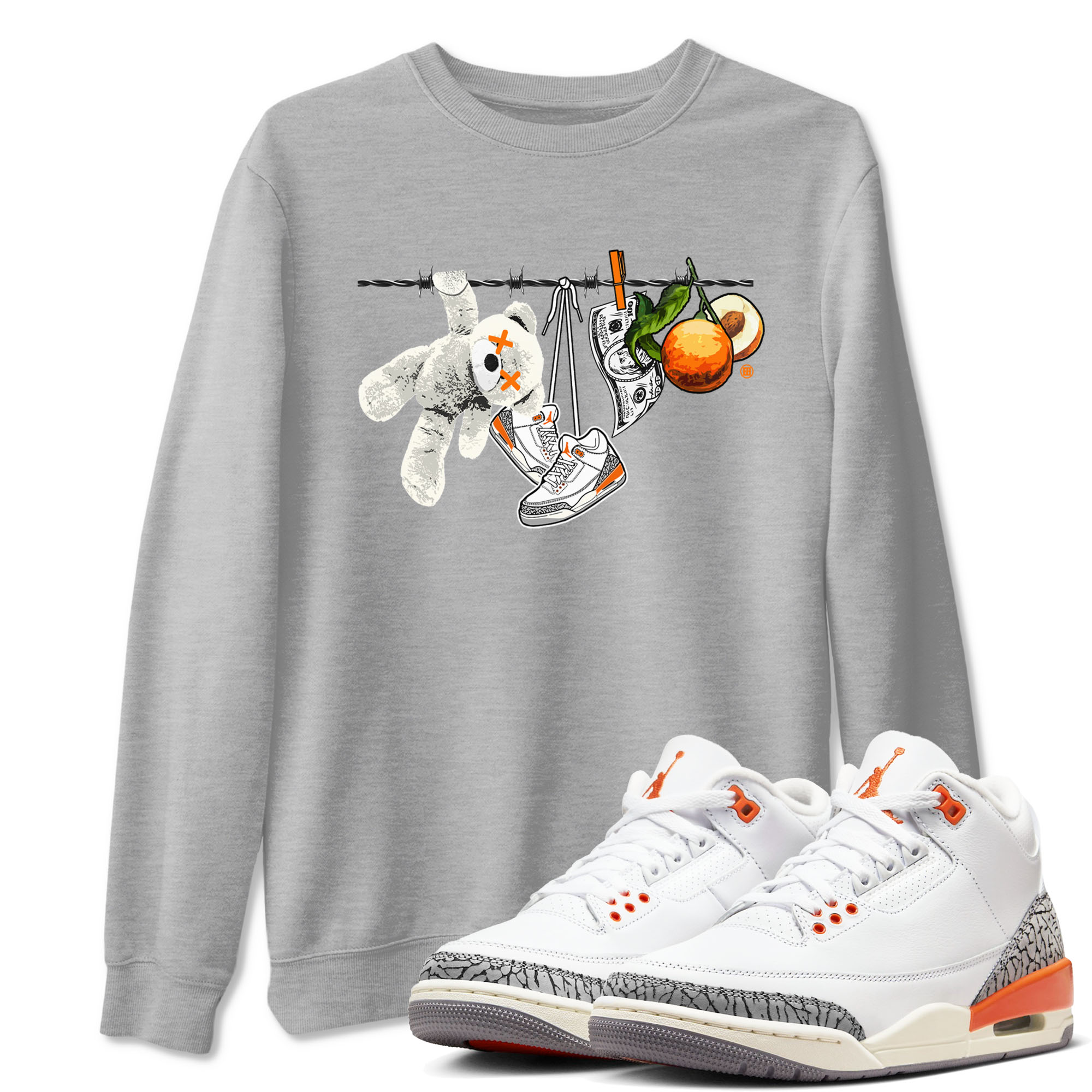 3s Georgia Peach shirt to match jordans Clothesline sneaker tees Air Jordan 3 Retro Georgia Peach Drip Gear Zone unisex cotton Heather Grey 1 crew neck shirt