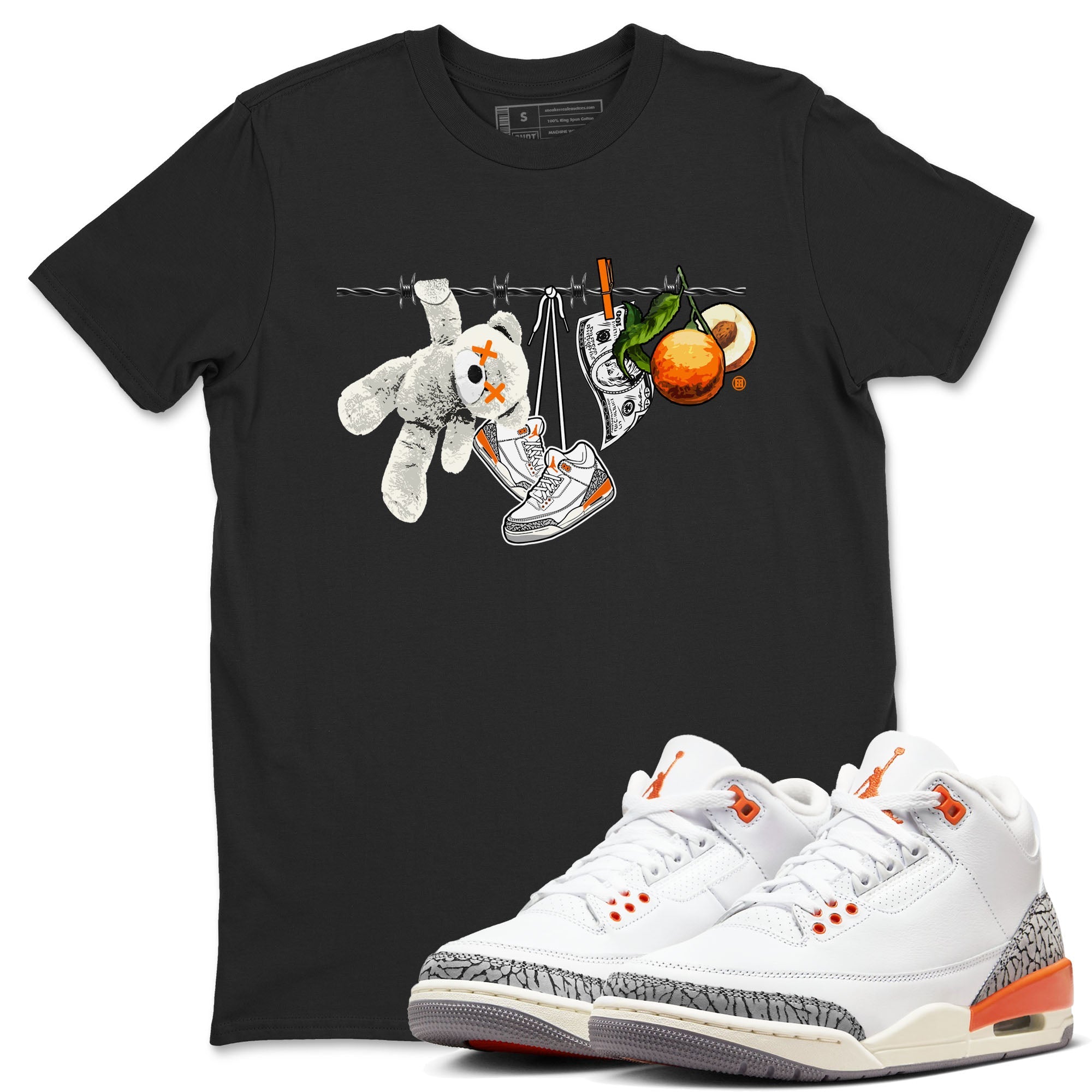 3s Georgia Peach shirt to match jordans Clothesline sneaker tees Air Jordan 3 Retro Georgia Peach Drip Gear Zone unisex cotton Black 1 crew neck shirt