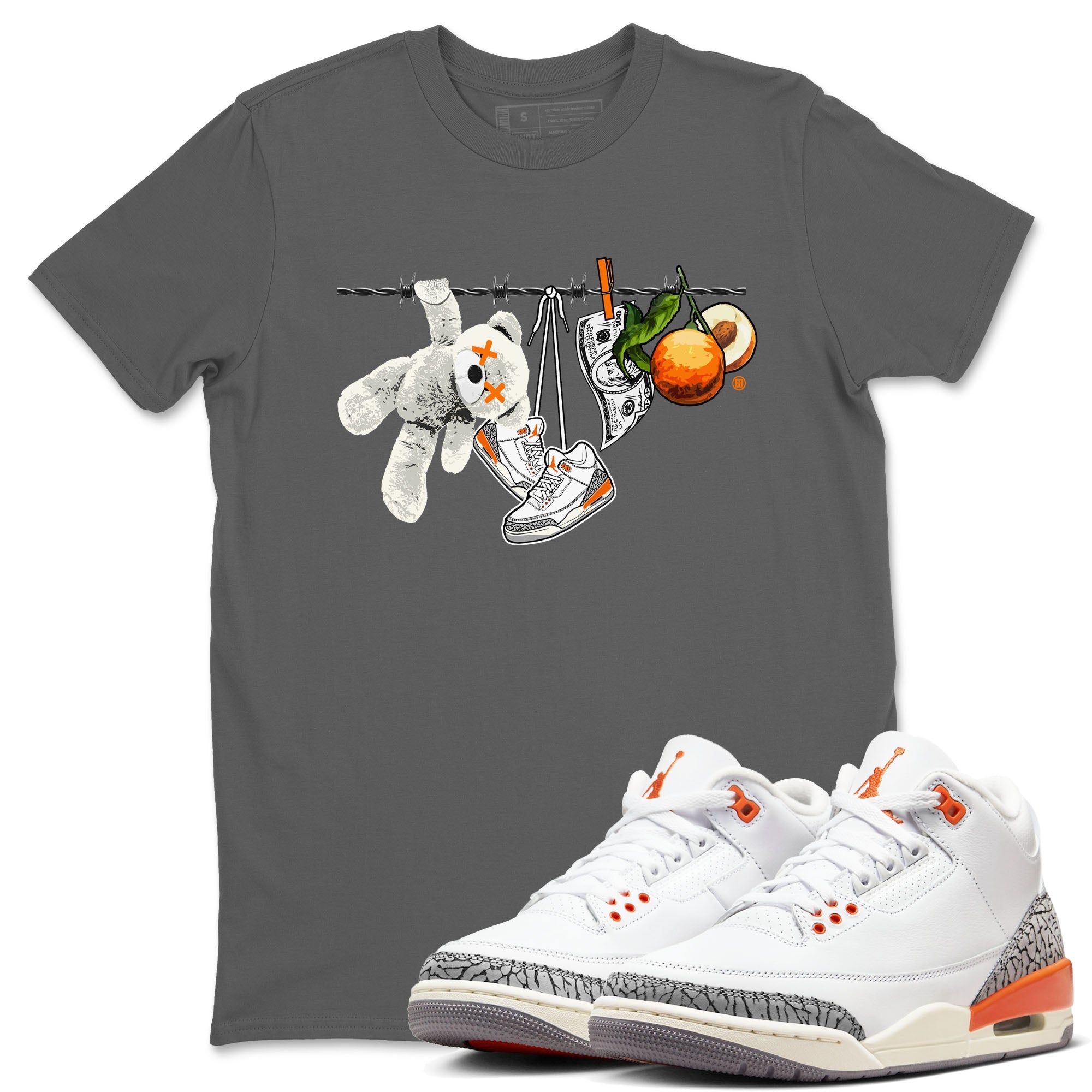 3s Georgia Peach shirt to match jordans Clothesline sneaker tees Air Jordan 3 Retro Georgia Peach Drip Gear Zone unisex cotton Cool Grey 1 crew neck shirt