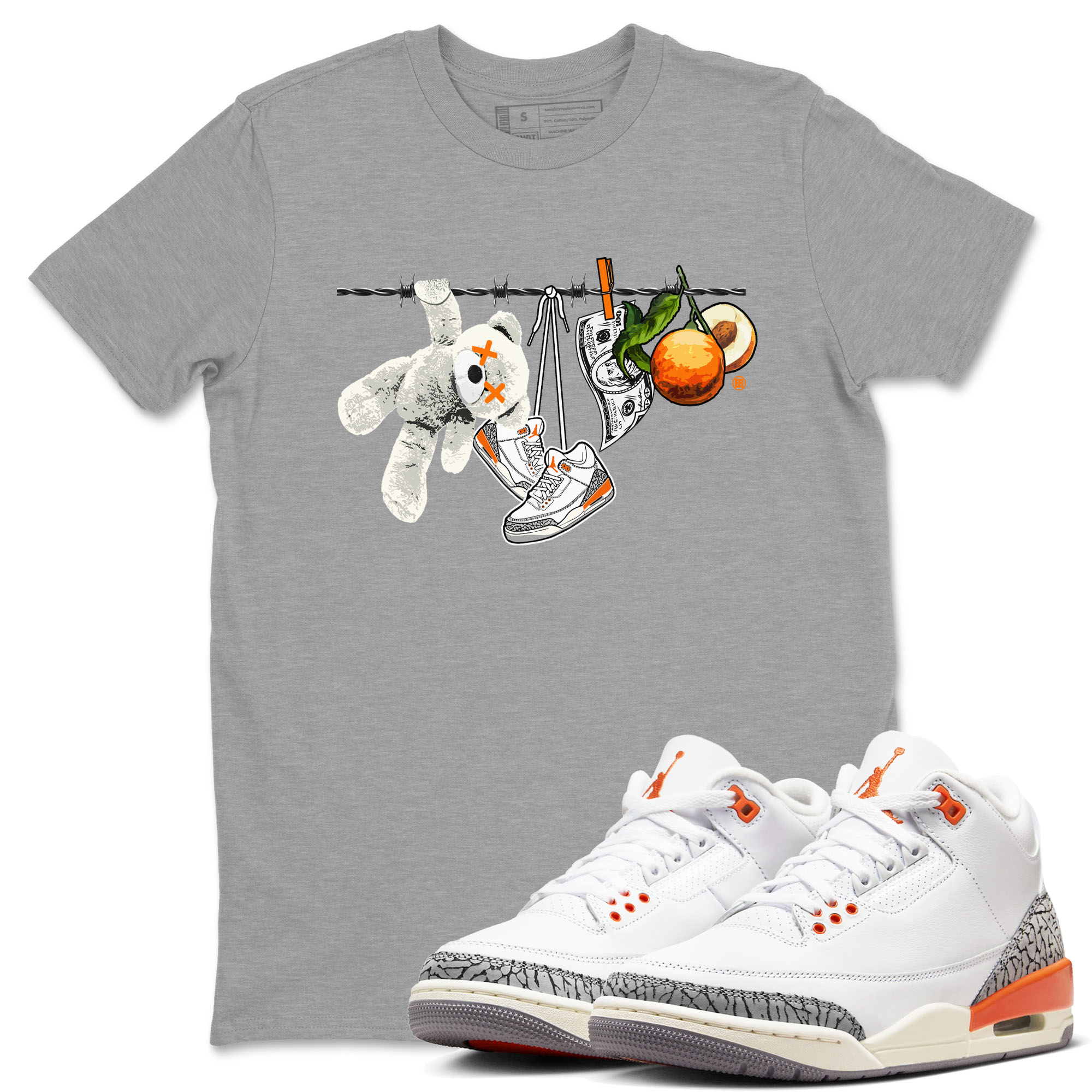 3s Georgia Peach shirt to match jordans Clothesline sneaker tees Air Jordan 3 Retro Georgia Peach Drip Gear Zone unisex cotton Heather Grey 1 crew neck shirt