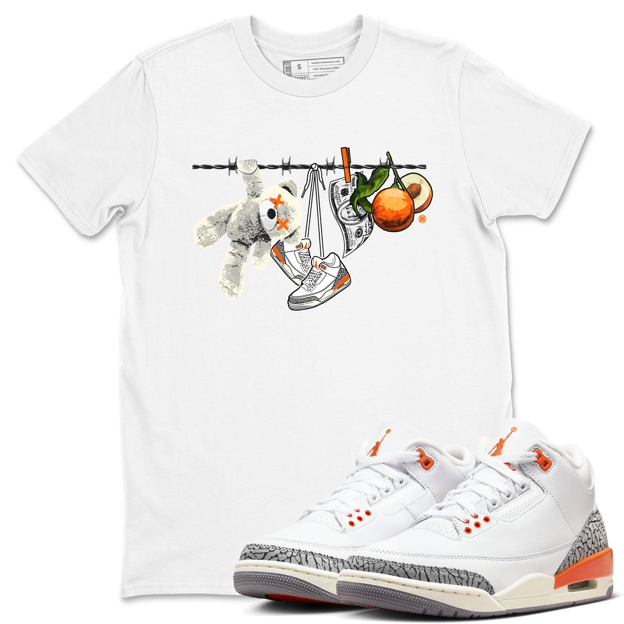 3s Georgia Peach shirt to match jordans Clothesline sneaker tees Air Jordan 3 Retro Georgia Peach Drip Gear Zone unisex cotton White 1 crew neck shirt