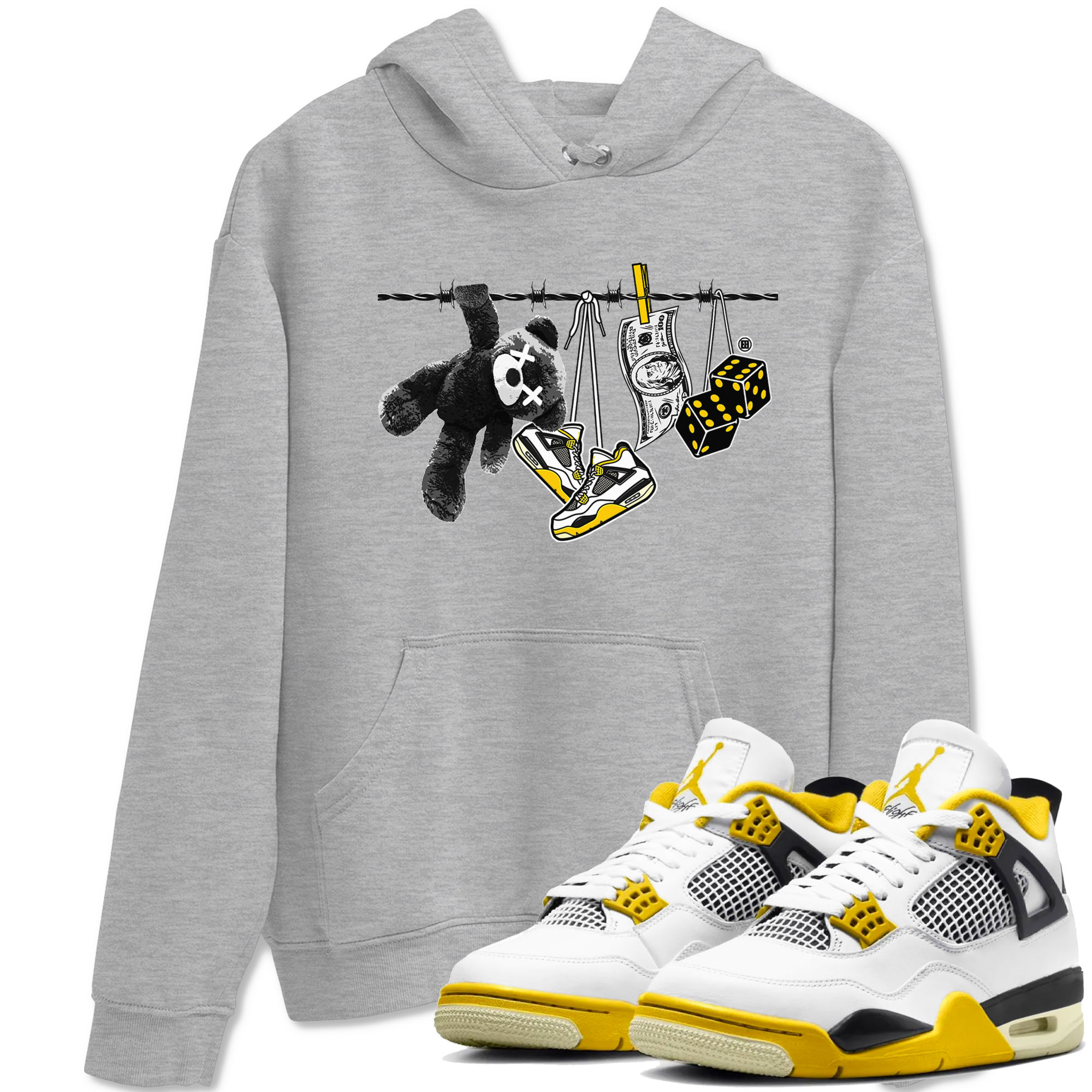 Air Jordan 4 Vivid Sulfur shirt to match jordans Clothesline sneaker tees 4s Vivid Sulfur Drip Gear Zone unisex cotton Heather Grey 1 crew neck shirt