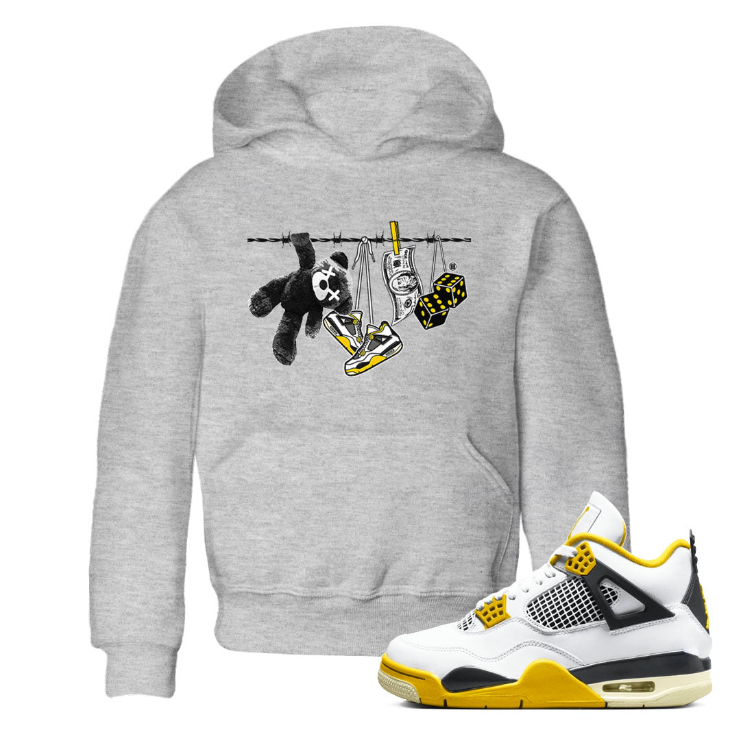 Air Jordan 4 Vivid Sulfur shirt to match jordans Clothesline sneaker tees 4s Vivid Sulfur Drip Gear Zone baby toddler Heather Grey 1 cotton Shirt