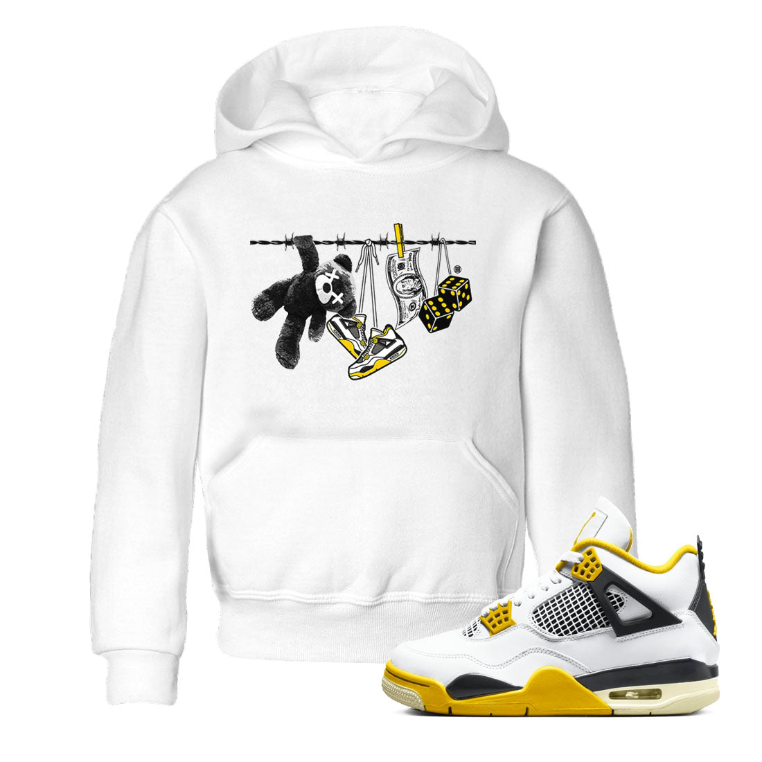 Air Jordan 4 Vivid Sulfur shirt to match jordans Clothesline sneaker tees 4s Vivid Sulfur Drip Gear Zone baby toddler White 1 cotton Shirt