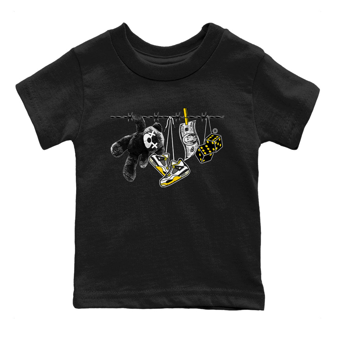 Air Jordan 4 Vivid Sulfur shirt to match jordans Clothesline sneaker tees 4s Vivid Sulfur Drip Gear Zone baby toddler Black 2 cotton Shirt