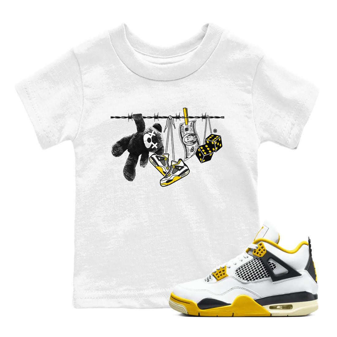 Air Jordan 4 Vivid Sulfur shirt to match jordans Clothesline sneaker tees 4s Vivid Sulfur Drip Gear Zone baby toddler White 1 cotton Shirt