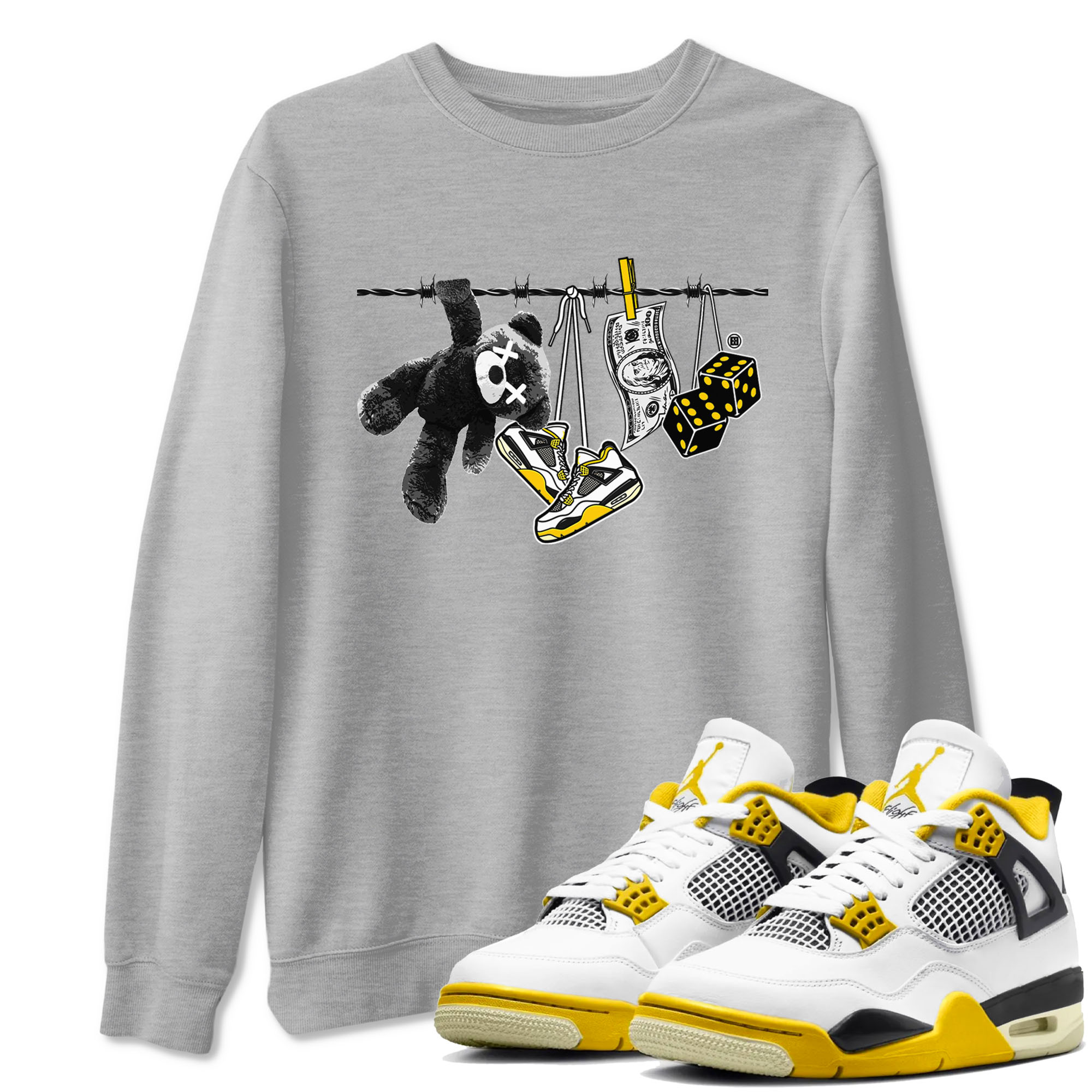 Air Jordan 4 Vivid Sulfur shirt to match jordans Clothesline sneaker tees 4s Vivid Sulfur Drip Gear Zone unisex cotton Heather Grey 1 crew neck shirt