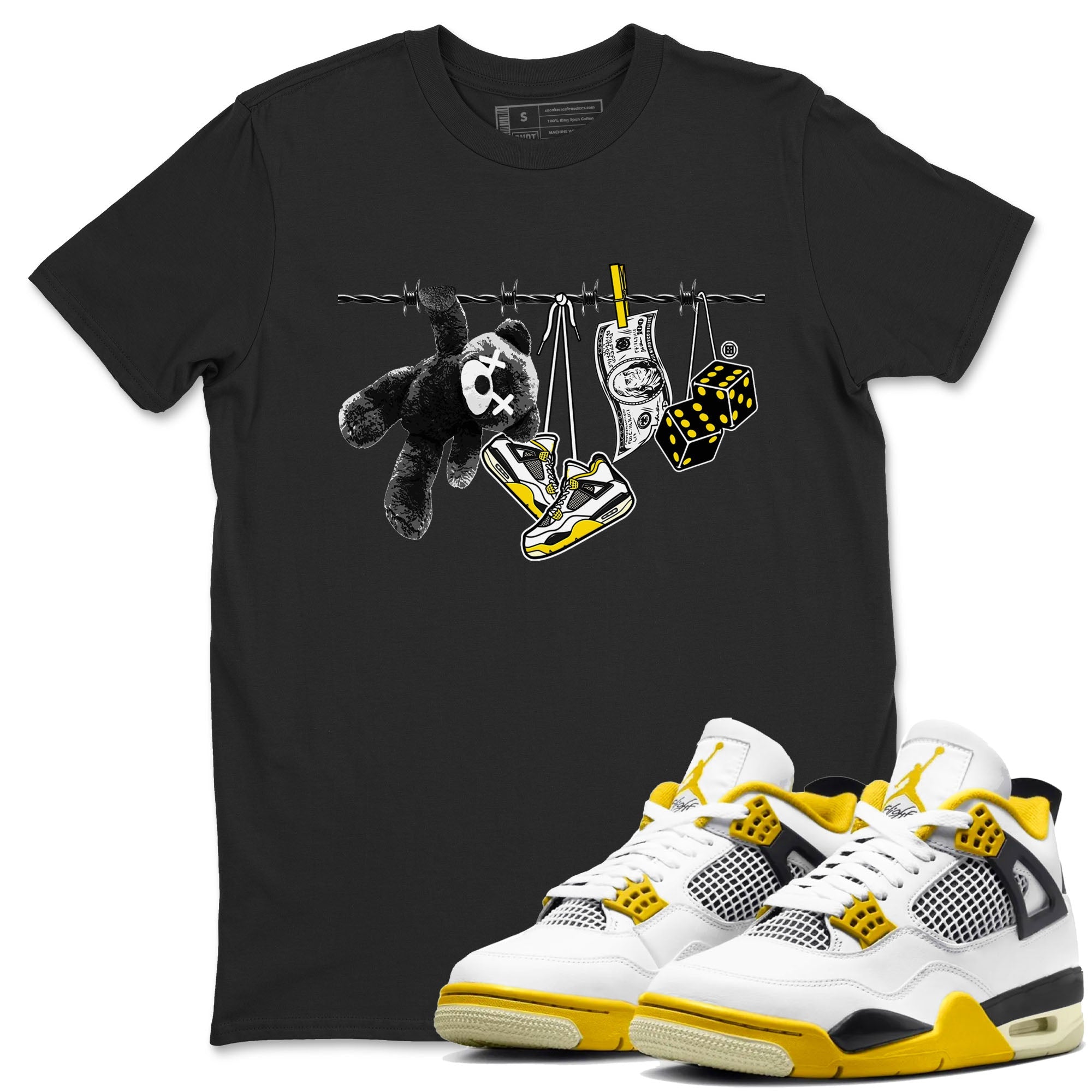 Air Jordan 4 Vivid Sulfur shirt to match jordans Clothesline sneaker tees 4s Vivid Sulfur Drip Gear Zone unisex cotton Black 1 crew neck shirt