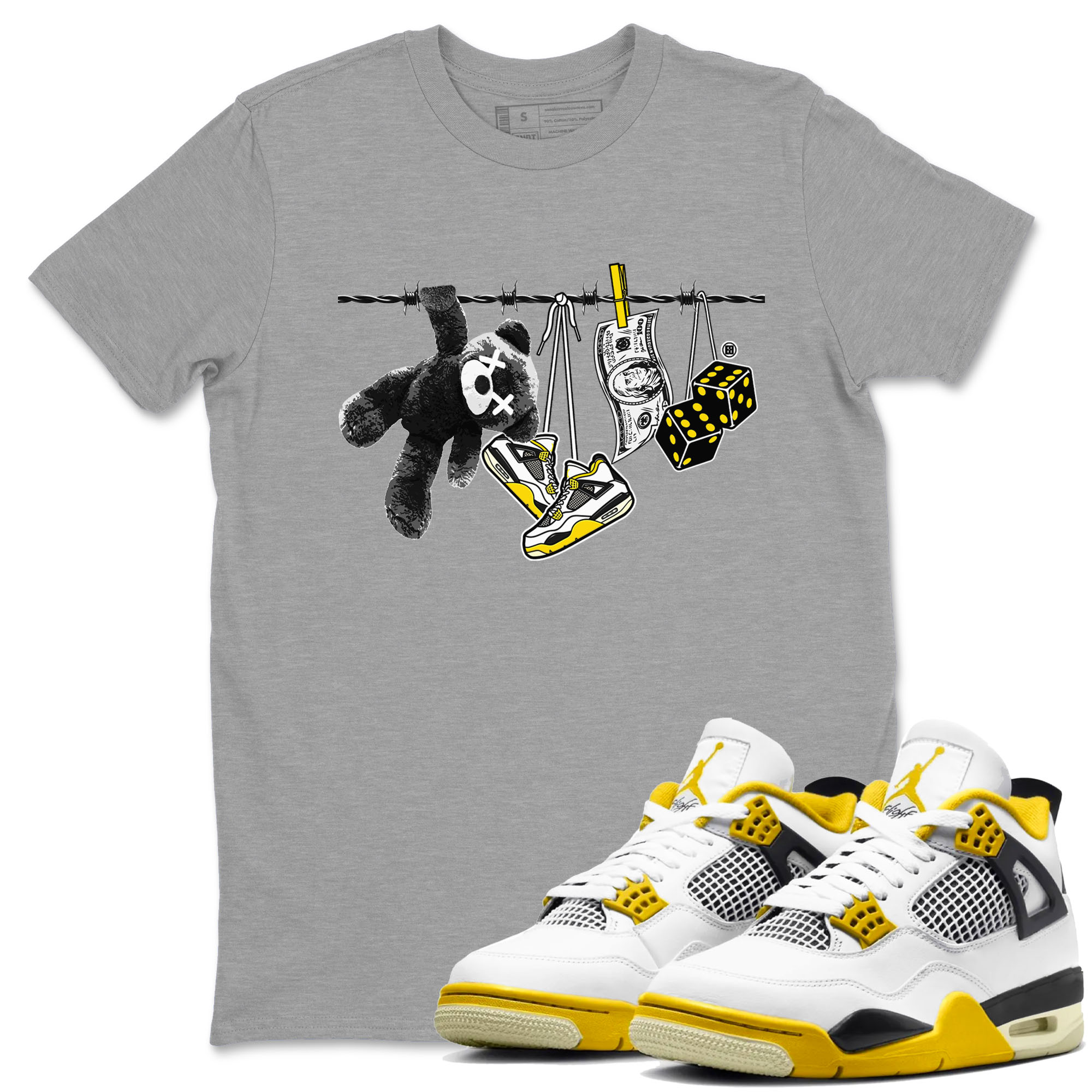 Air Jordan 4 Vivid Sulfur shirt to match jordans Clothesline sneaker tees 4s Vivid Sulfur Drip Gear Zone unisex cotton Heather Grey 1 crew neck shirt