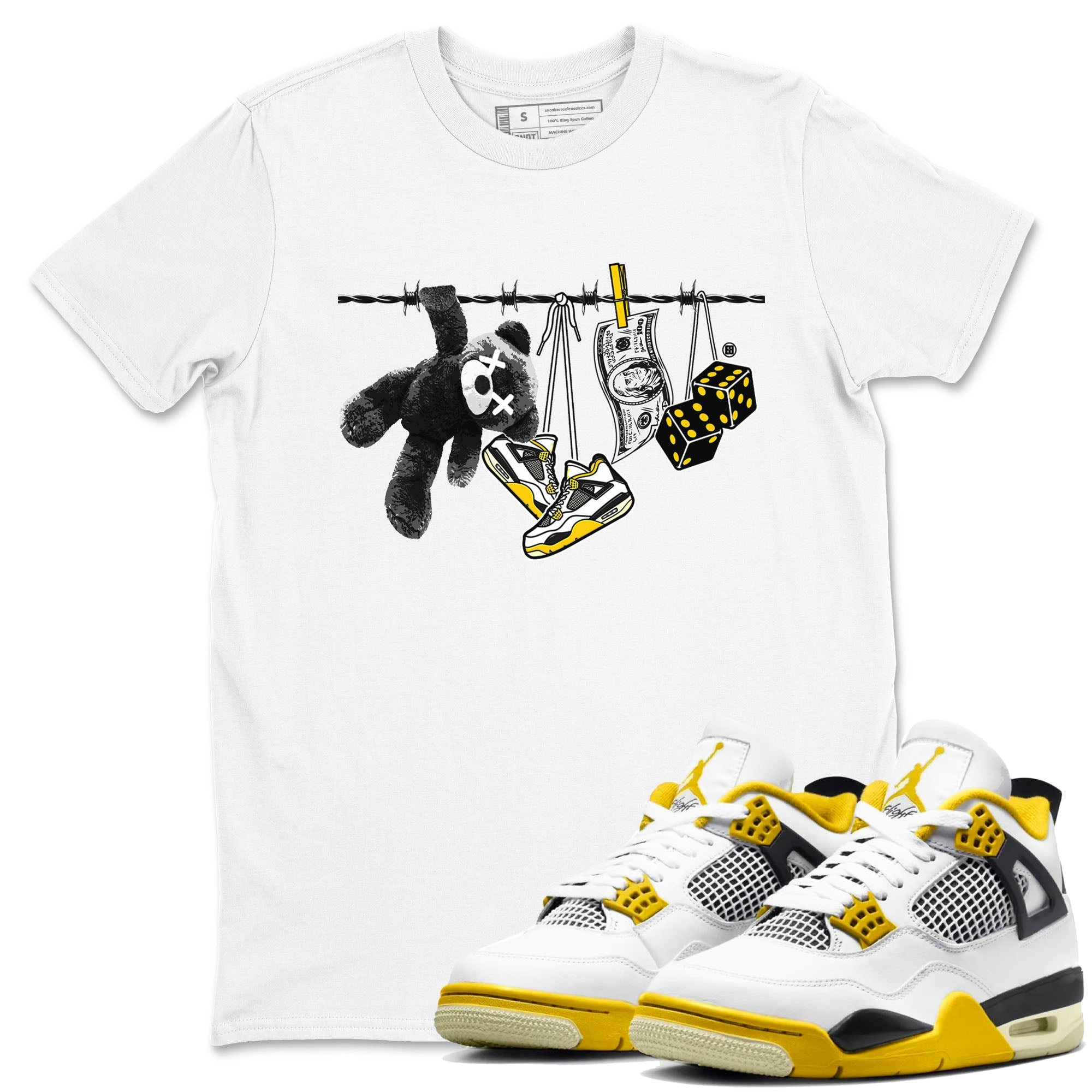Air Jordan 4 Vivid Sulfur shirt to match jordans Clothesline sneaker tees 4s Vivid Sulfur Drip Gear Zone unisex cotton White 1 crew neck shirt
