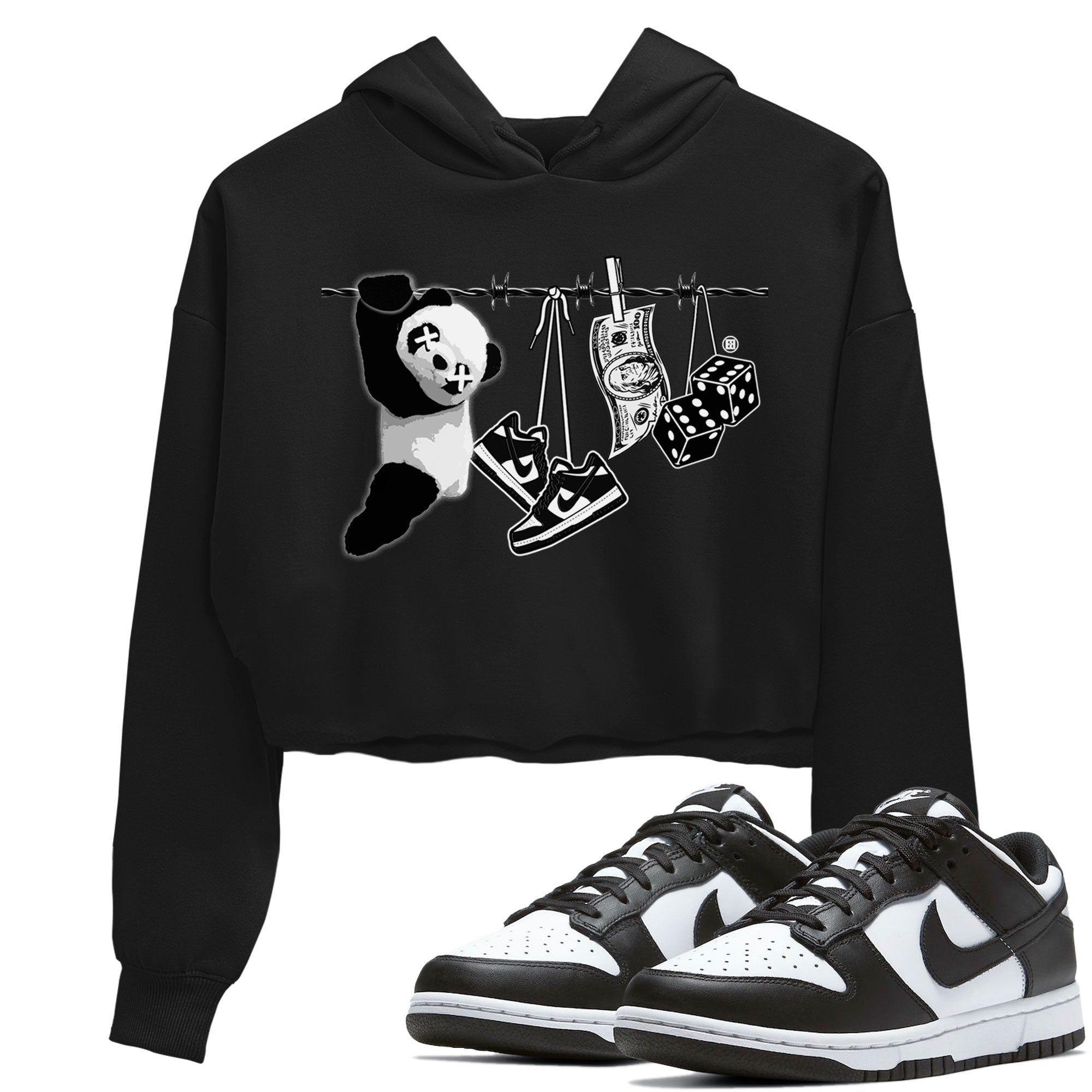 Dunk Panda shirt to match jordans Clothesline sneaker tees Dunk White Black Panda Drip Gear Zone Black 1 Crop T-Shirt
