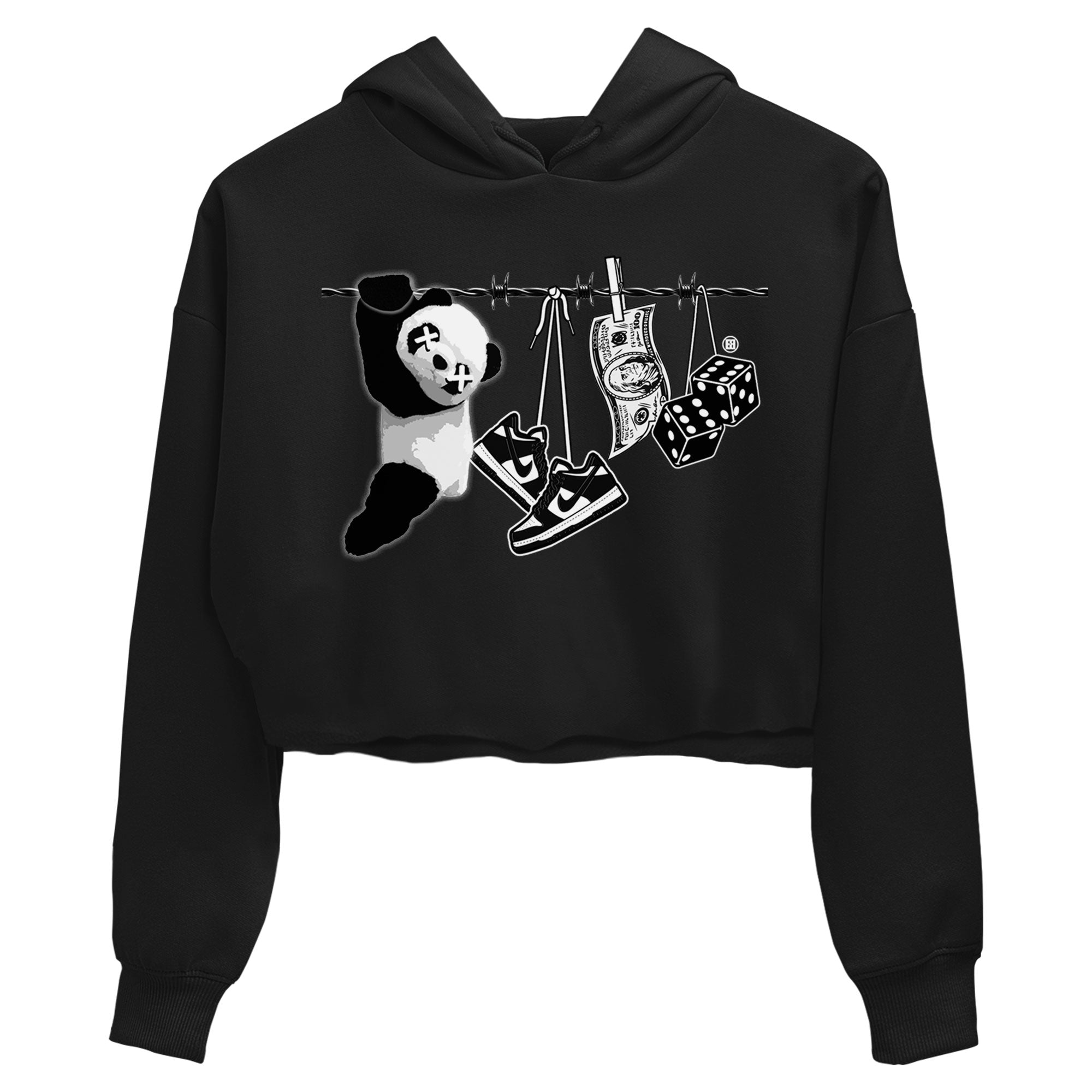 Dunk Panda shirt to match jordans Clothesline sneaker tees Dunk White Black Panda Drip Gear Zone Black 2 Crop T-Shirt