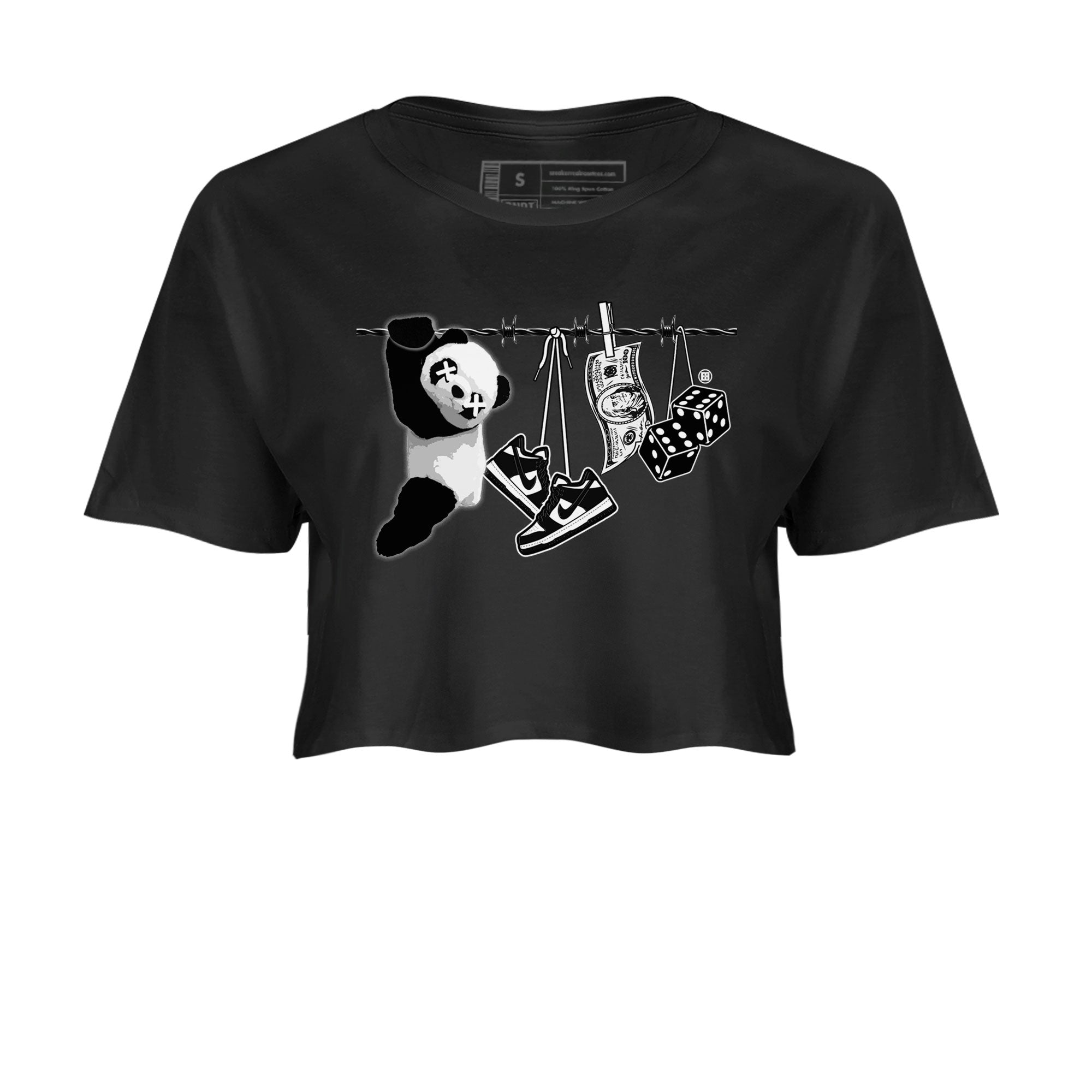 Dunk Panda shirt to match jordans Clothesline sneaker tees Dunk White Black Panda Drip Gear Zone Black 2 Crop T-Shirt