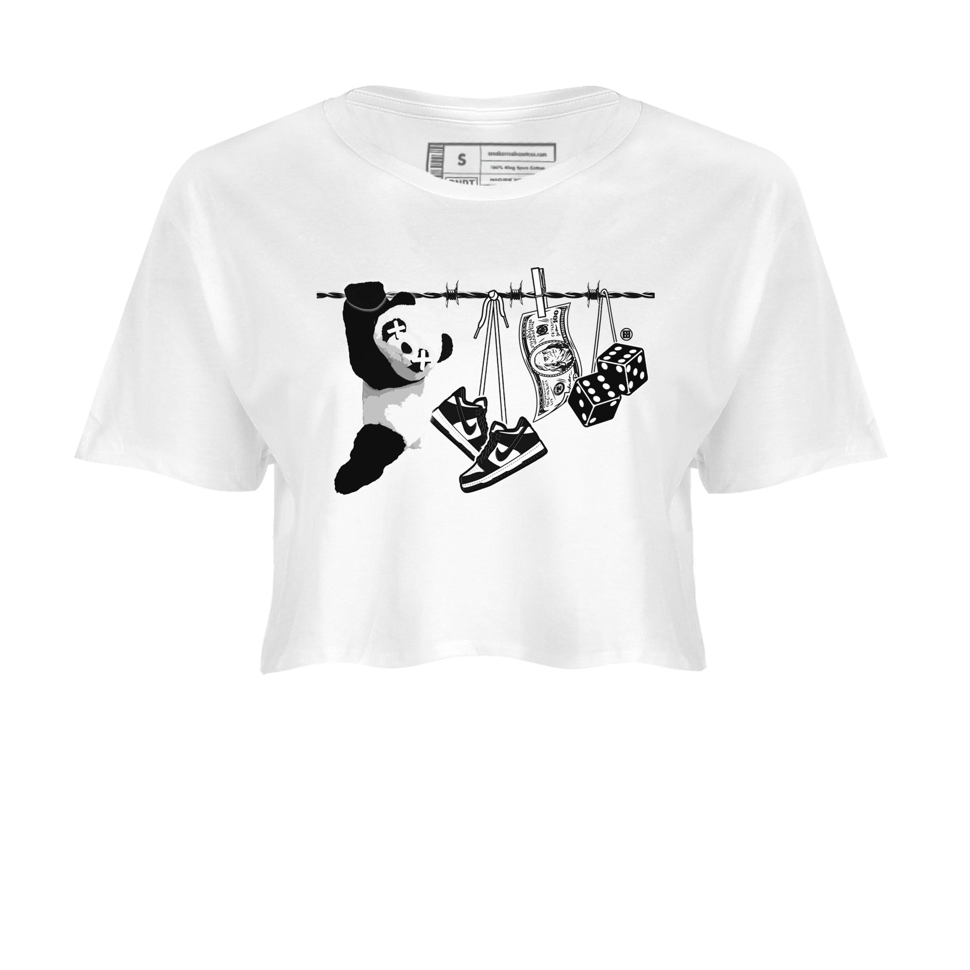 Dunk Panda shirt to match jordans Clothesline sneaker tees Dunk White Black Panda Drip Gear Zone White 2 Crop T-Shirt