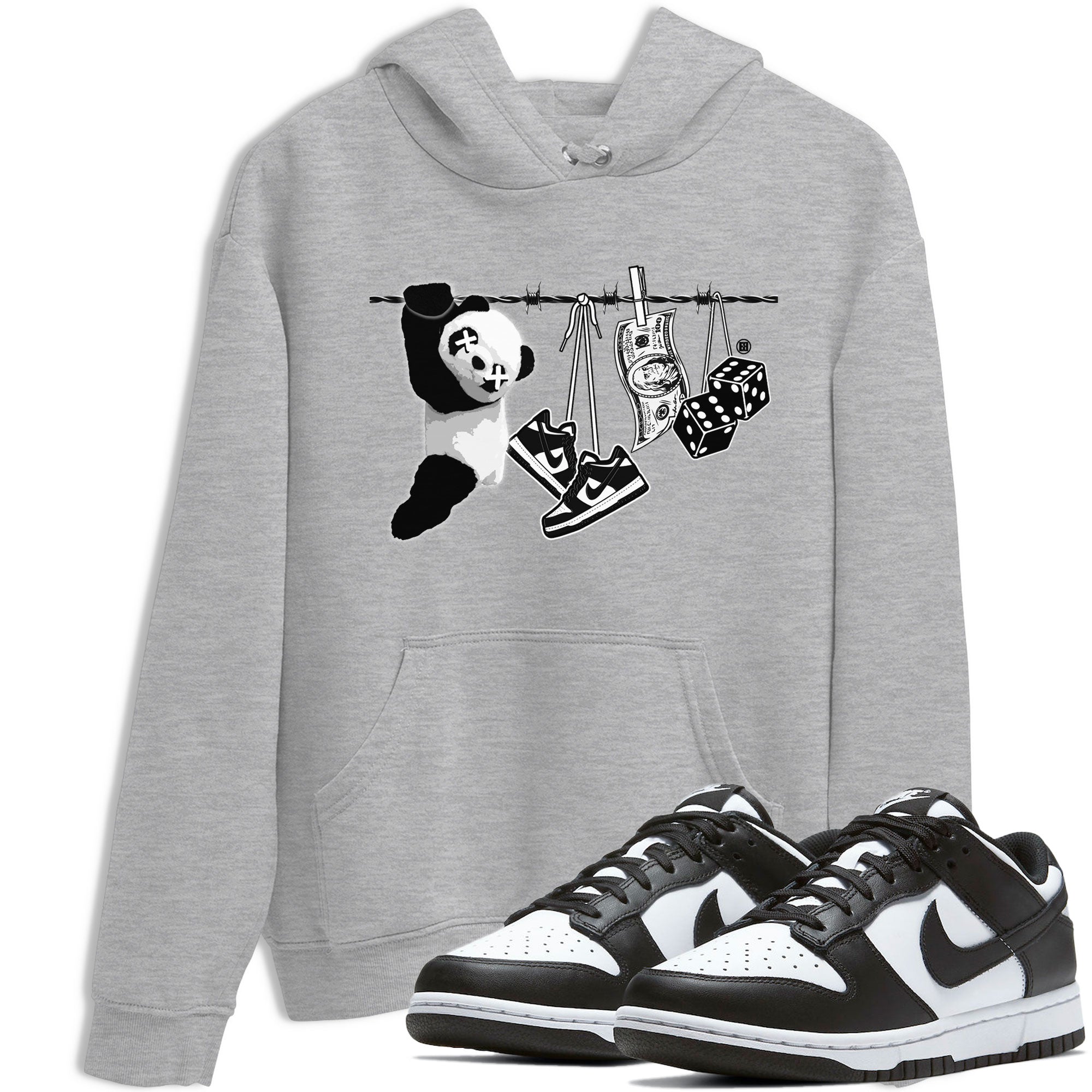 Dunk Panda shirt to match jordans Clothesline sneaker tees Dunk White Black Panda Drip Gear Zone Unisex Heather Grey 1 T-Shirt