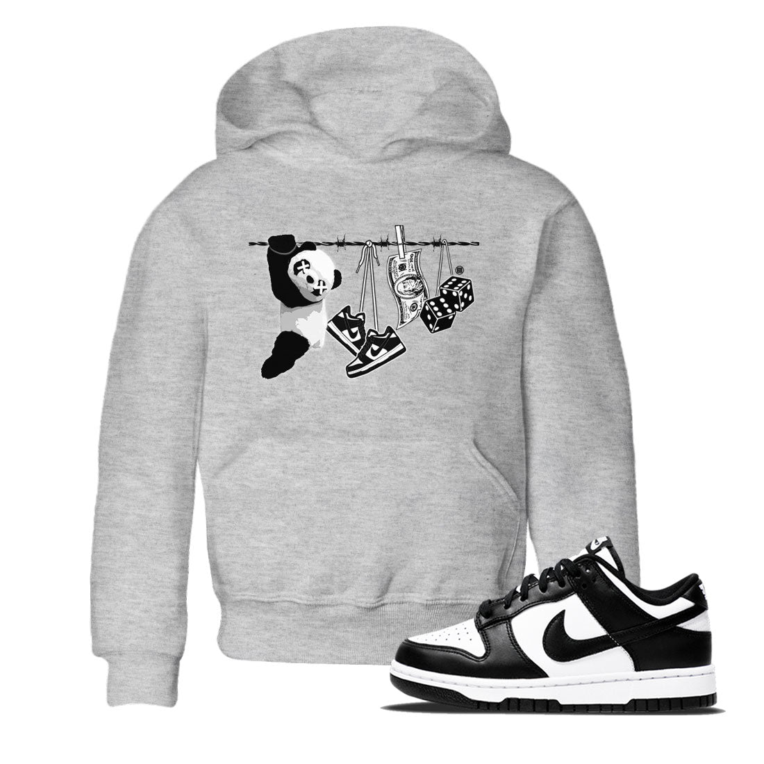 Dunk Panda shirt to match jordans Clothesline sneaker tees Dunk White Black Panda Drip Gear Zone Baby Toddler Heather Grey 1 T-Shirt