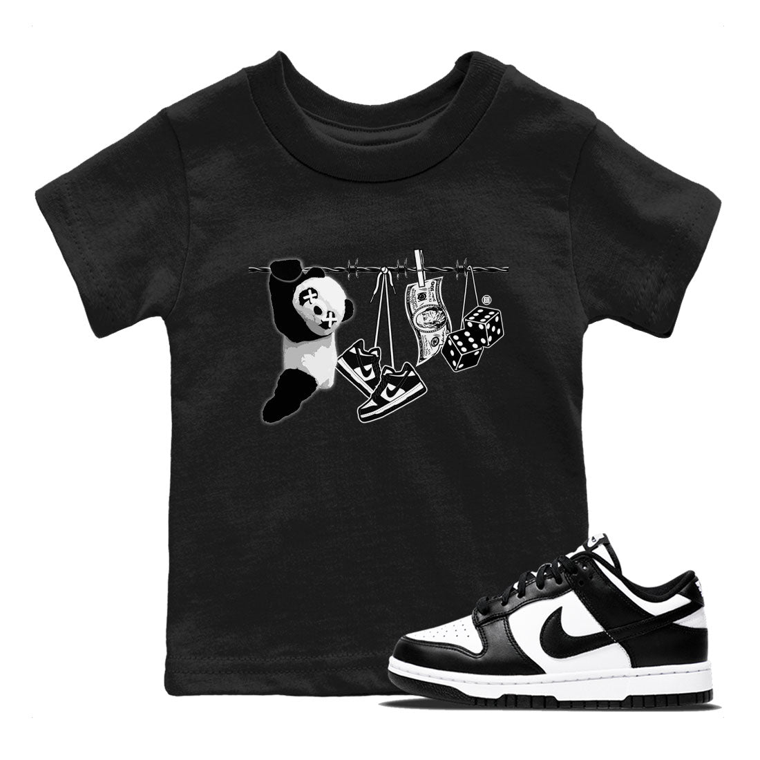 Dunk Panda shirt to match jordans Clothesline sneaker tees Dunk White Black Panda Drip Gear Zone Baby Toddler Black 1 T-Shirt