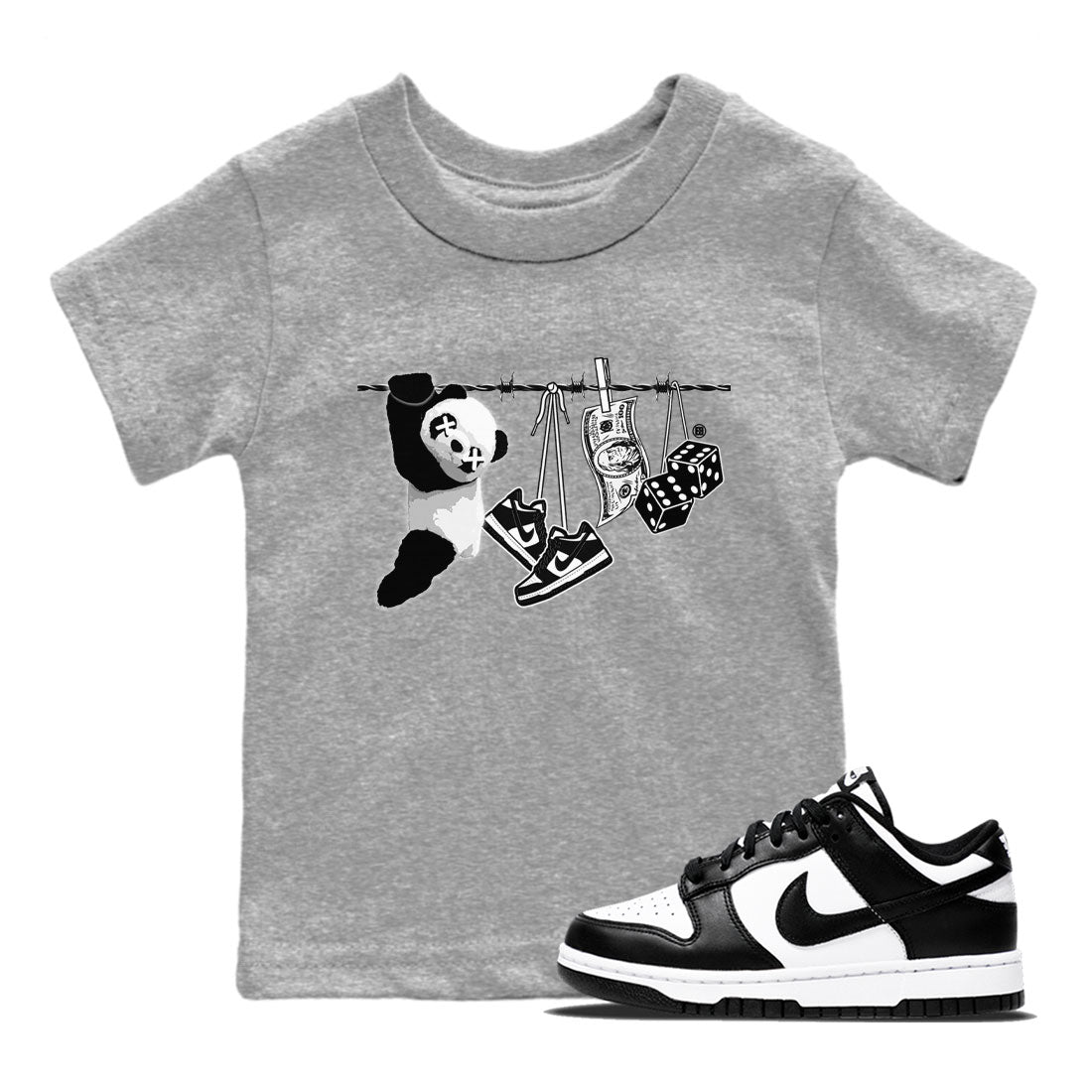 Dunk Panda shirt to match jordans Clothesline sneaker tees Dunk White Black Panda Drip Gear Zone Baby Toddler Heather Grey 1 T-Shirt