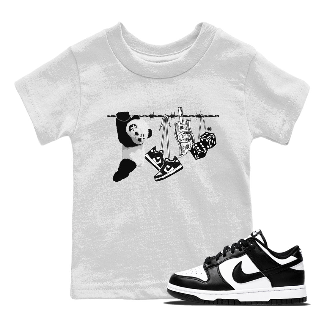 Dunk Panda shirt to match jordans Clothesline sneaker tees Dunk White Black Panda Drip Gear Zone Baby Toddler White 1 T-Shirt