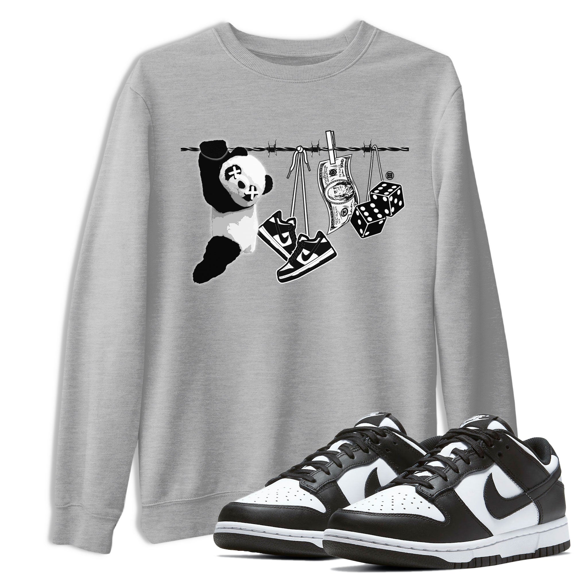 Dunk Panda shirt to match jordans Clothesline sneaker tees Dunk White Black Panda Drip Gear Zone Unisex Heather Grey 1 T-Shirt
