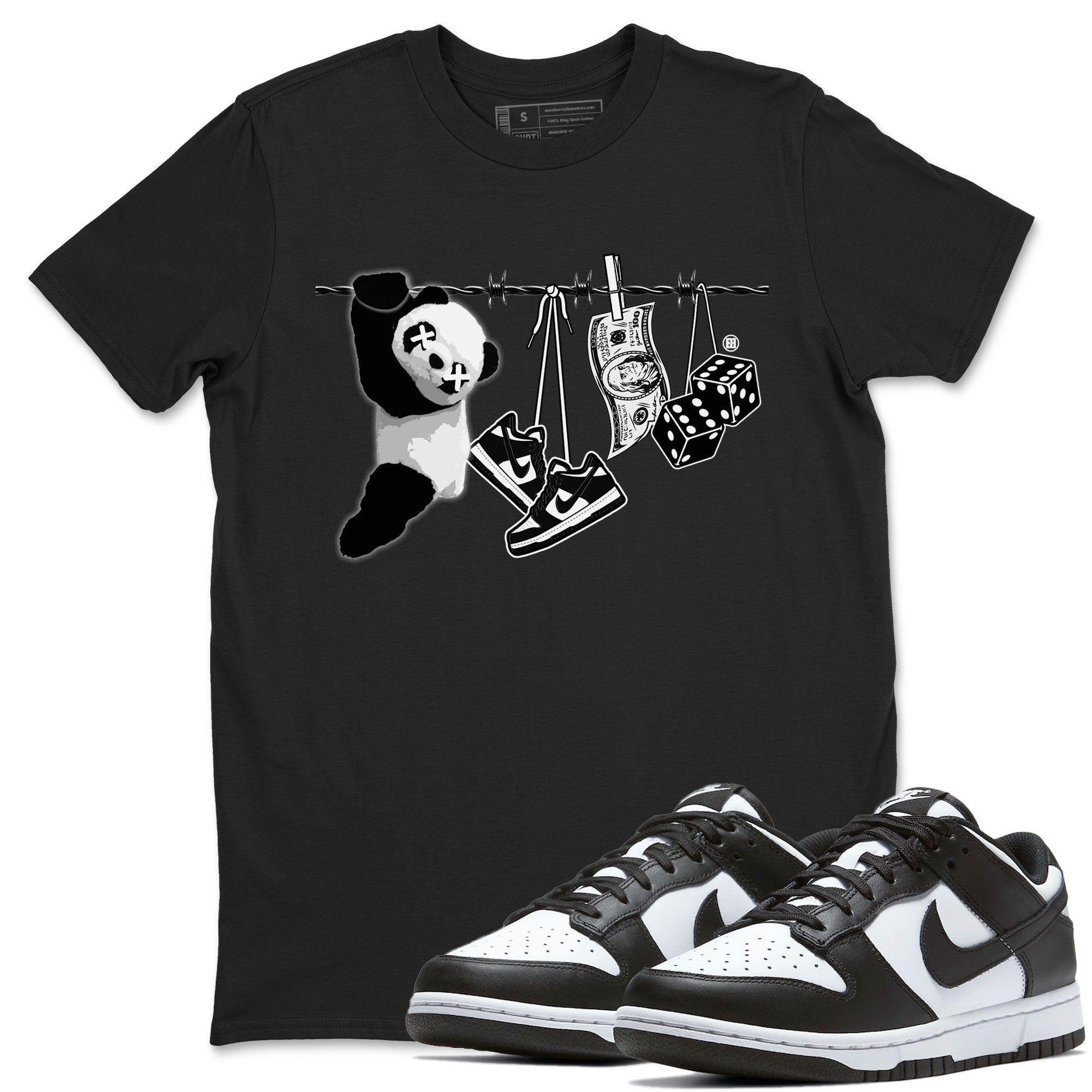 Dunk Panda shirt to match jordans Clothesline sneaker tees Dunk White Black Panda Drip Gear Zone Unisex Black 1 T-Shirt