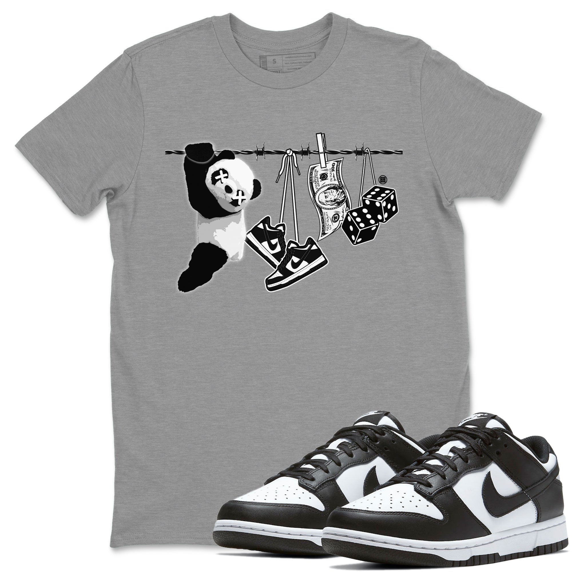 Dunk Panda shirt to match jordans Clothesline sneaker tees Dunk White Black Panda Drip Gear Zone Unisex Heather Grey 1 T-Shirt