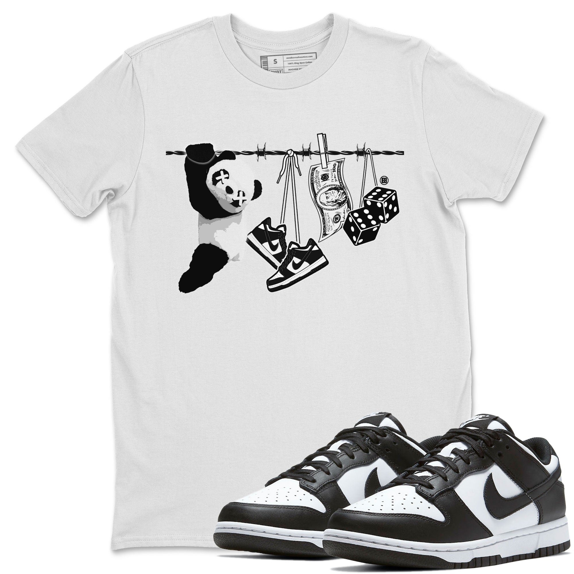 Dunk Panda shirt to match jordans Clothesline sneaker tees Dunk White Black Panda Drip Gear Zone Unisex White 1 T-Shirt