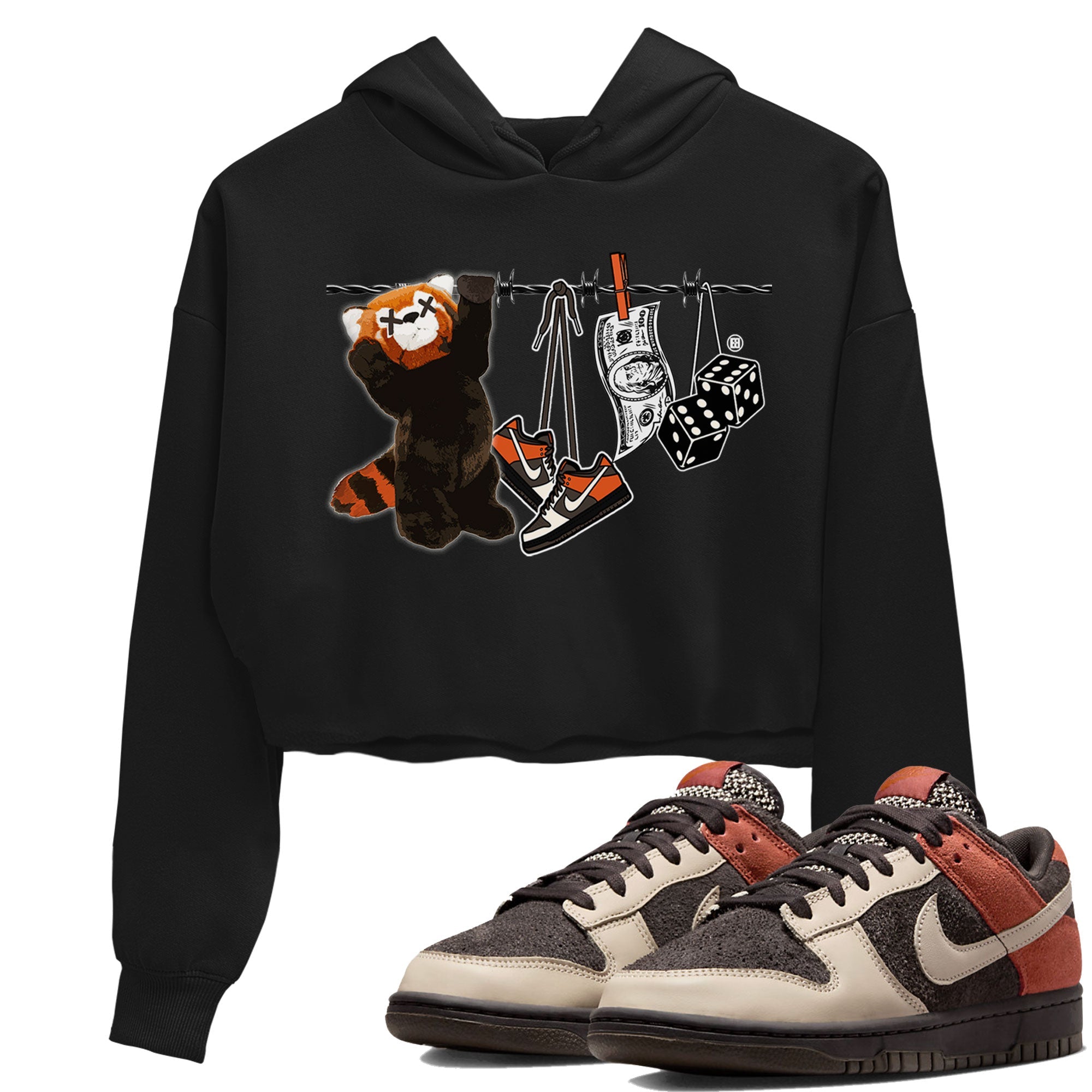 Dunk Red Panda shirt to match jordans Clothesline sneaker tees Dunk Low Red Panda Drip Gear Zone Black 1 Crop T-Shirt