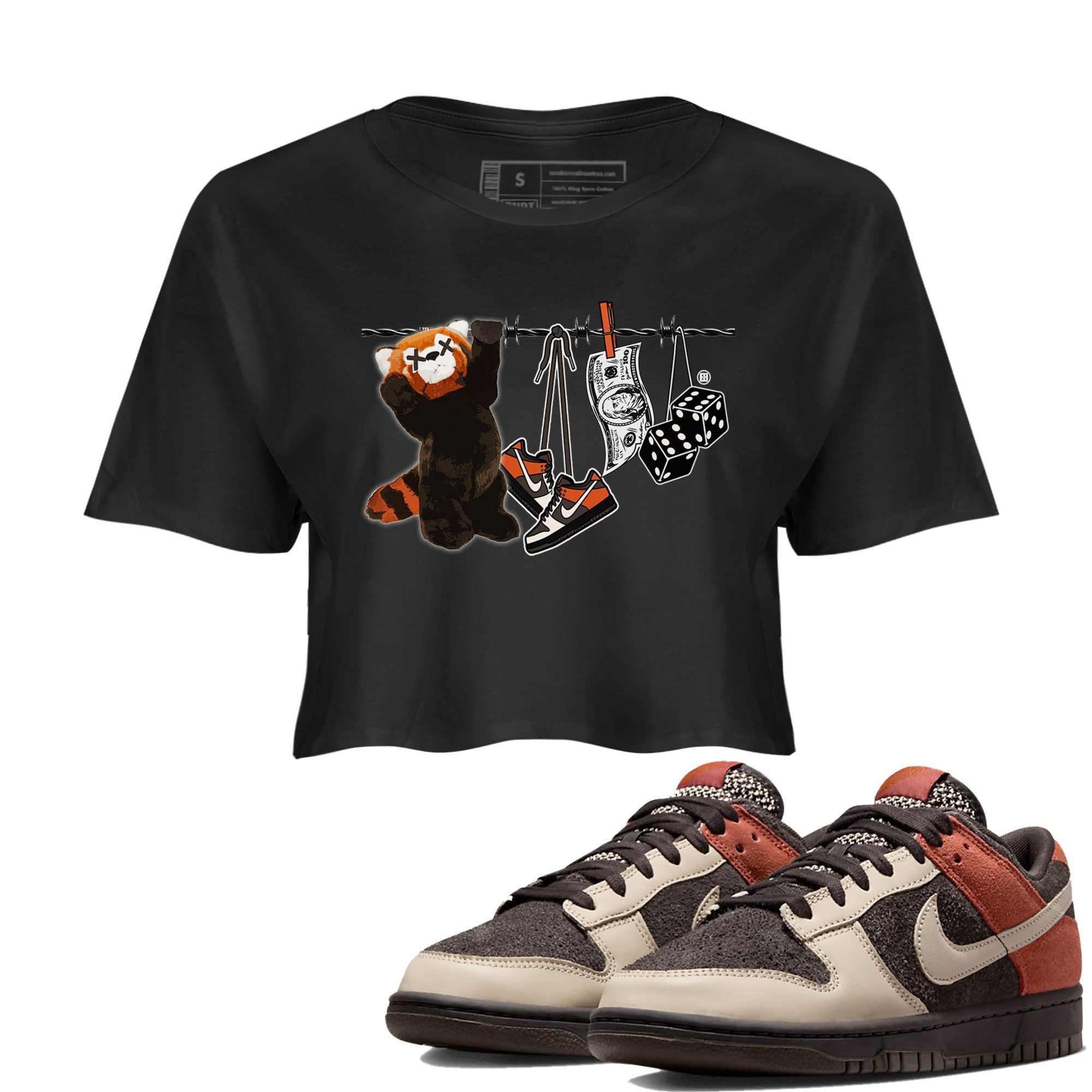 Dunk Red Panda shirt to match jordans Clothesline sneaker tees Dunk Low Red Panda Drip Gear Zone Black 1 Crop T-Shirt