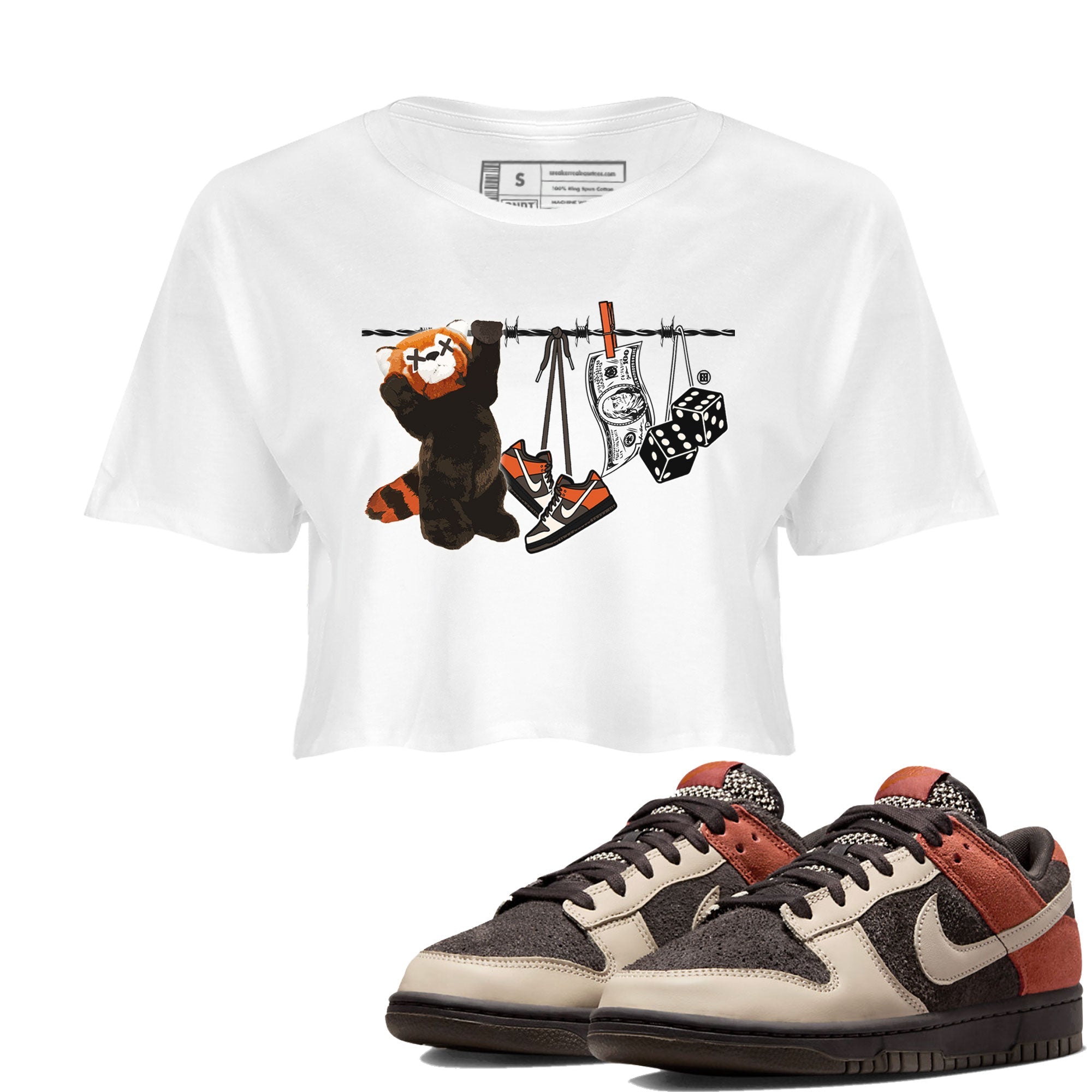 Dunk Red Panda shirt to match jordans Clothesline sneaker tees Dunk Low Red Panda Drip Gear Zone White 1 Crop T-Shirt
