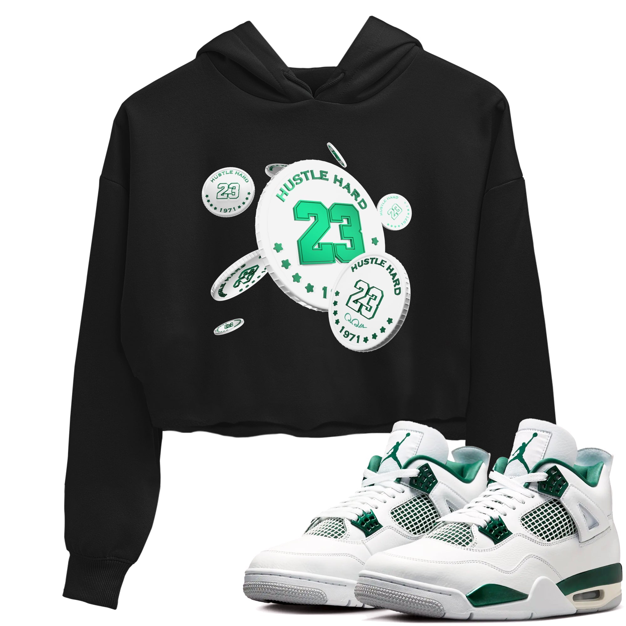 4s Oxidized Green shirts to match jordans Coin Drop sneaker match tees Air Jordan 4 Oxidized Green Drip Gear Zone streetwear brand Black 1 crop tee