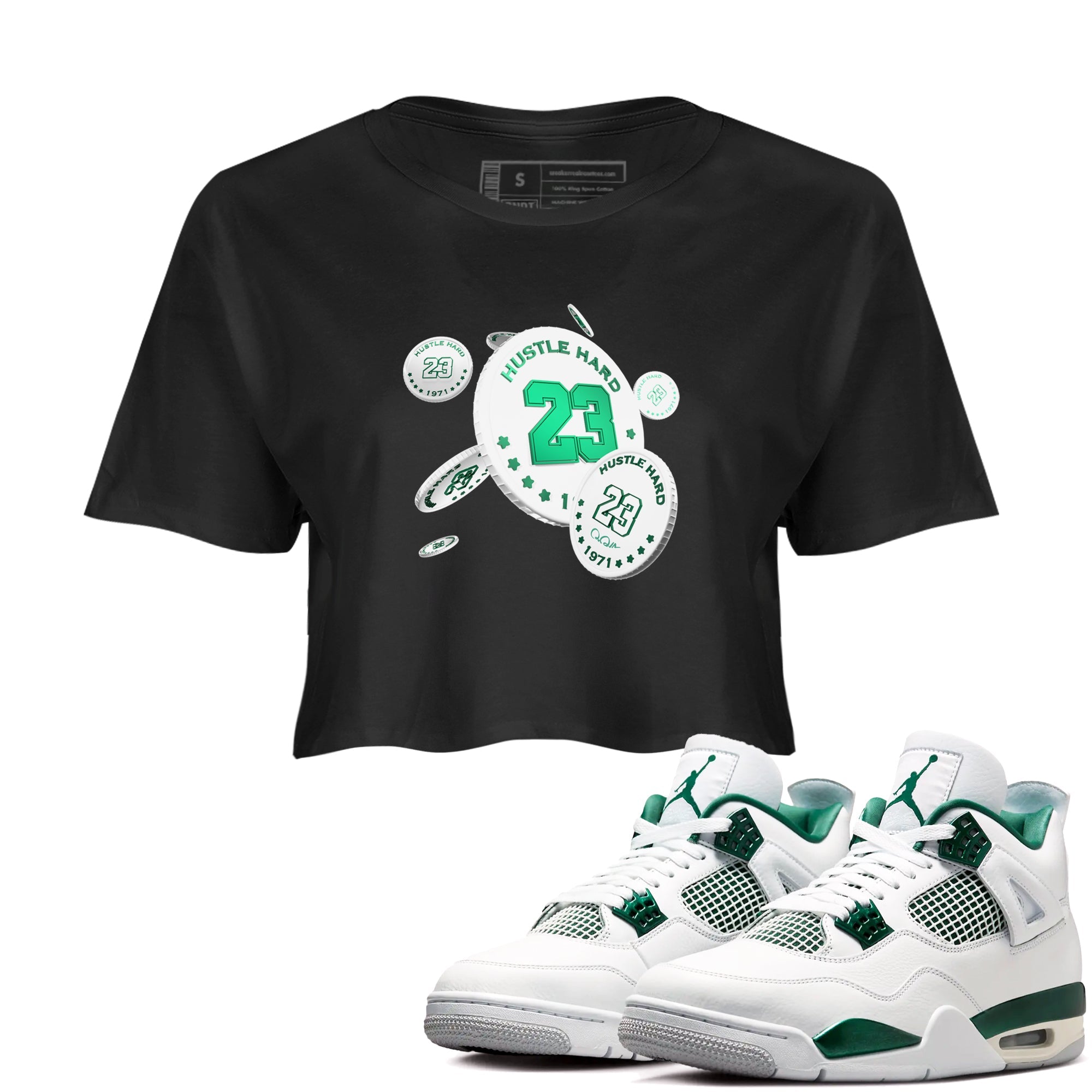 4s Oxidized Green shirts to match jordans Coin Drop sneaker match tees Air Jordan 4 Oxidized Green Drip Gear Zone streetwear brand Black 1 crop tee