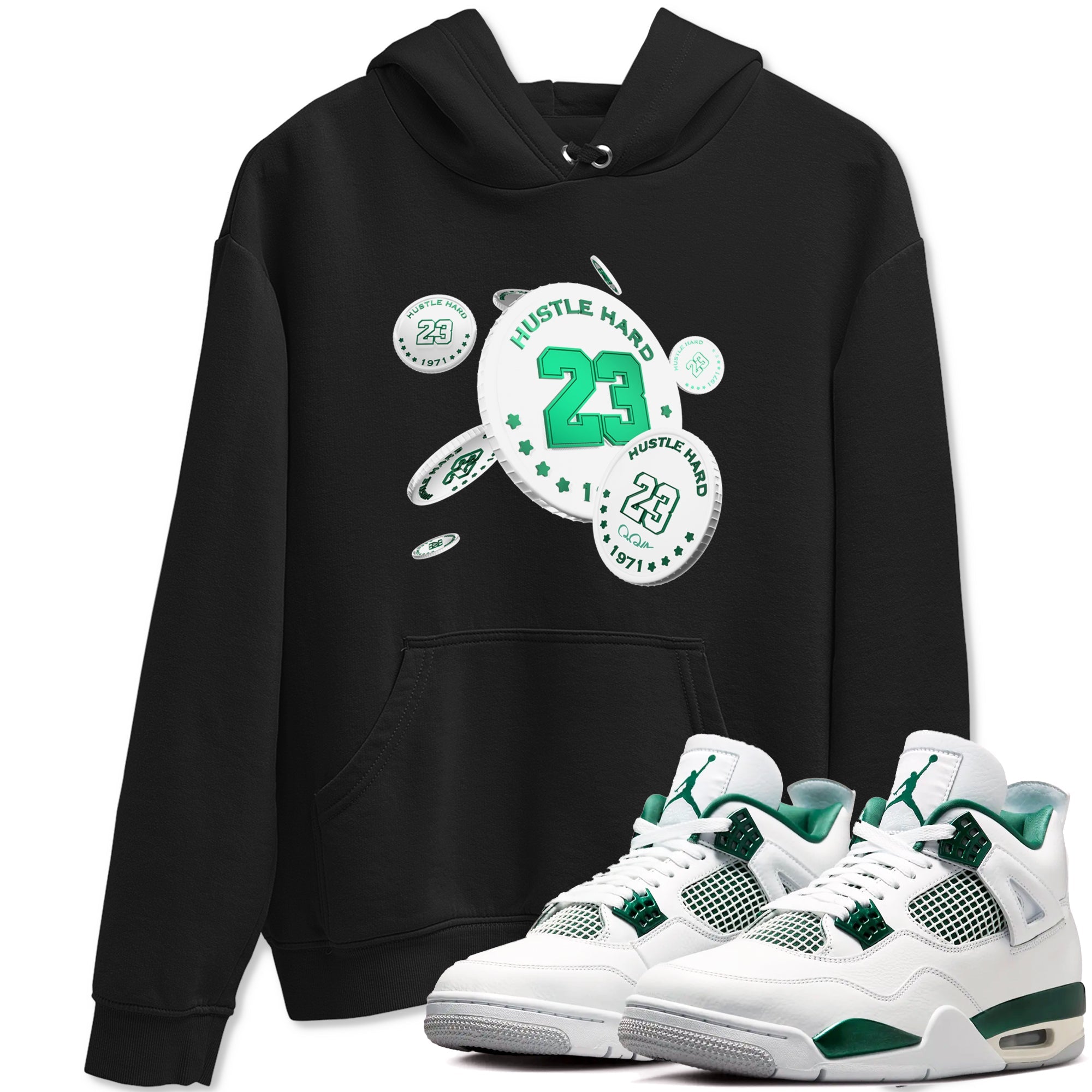 4s Oxidized Green shirts to match jordans Coin Drop sneaker match tees Air Jordan 4 Oxidized Green Drip Gear Zone streetwear brand Black 1 unisex cotton tee