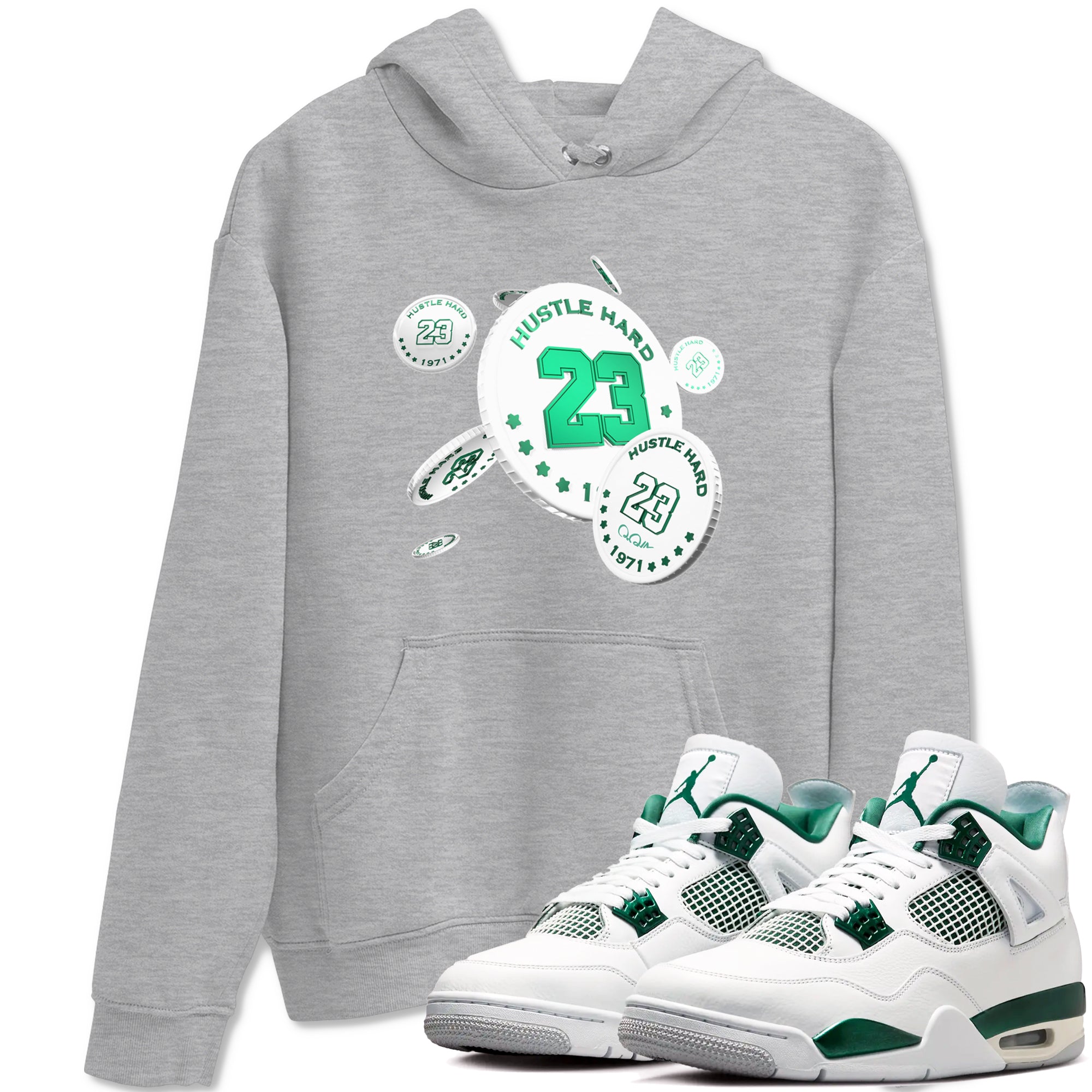 4s Oxidized Green shirts to match jordans Coin Drop sneaker match tees Air Jordan 4 Oxidized Green Drip Gear Zone streetwear brand Heather Grey 1 unisex cotton tee