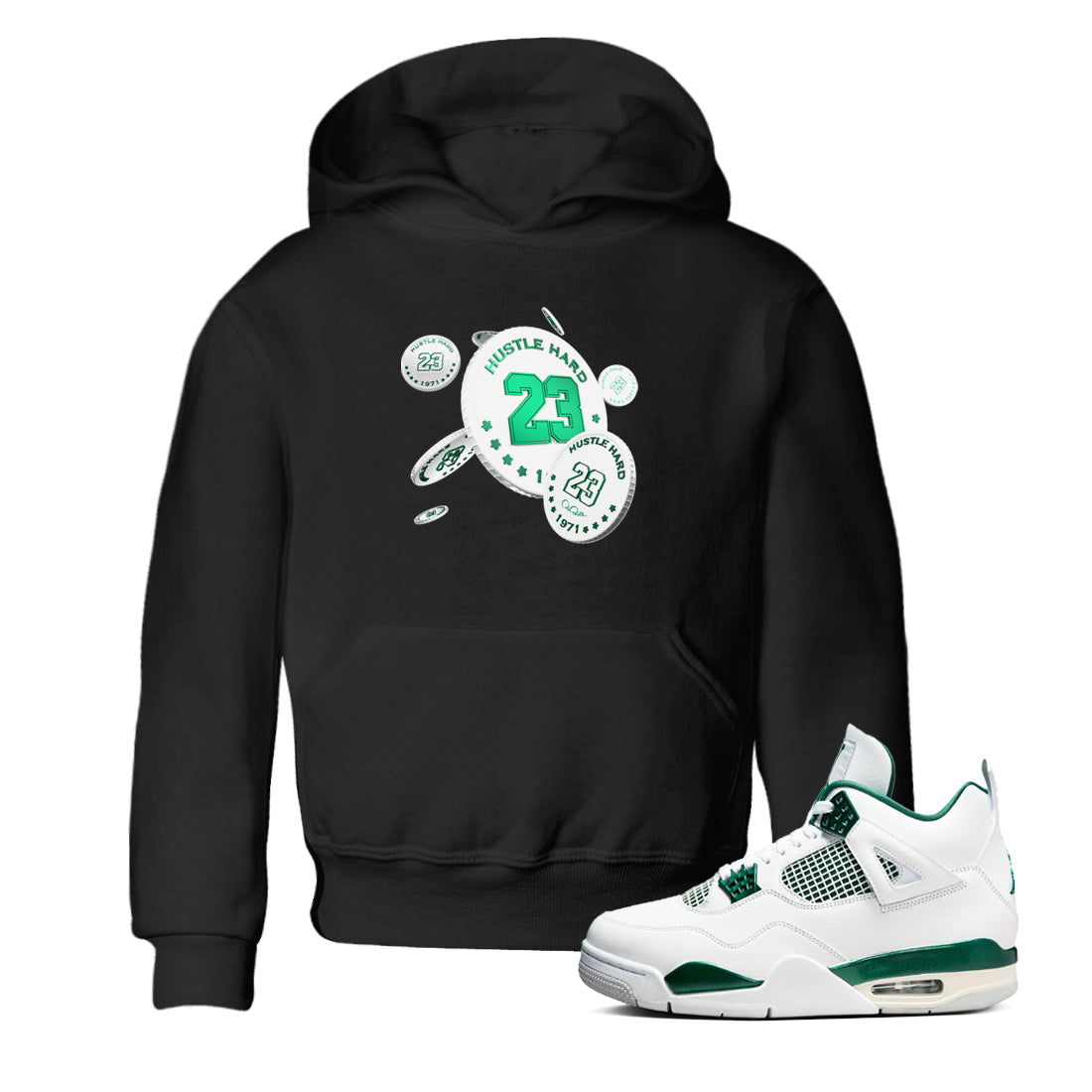 4s Oxidized Green shirts to match jordans Coin Drop sneaker match tees Air Jordan 4 Oxidized Green Drip Gear Zone streetwear brand Baby and Youth Black 1 cotton tee