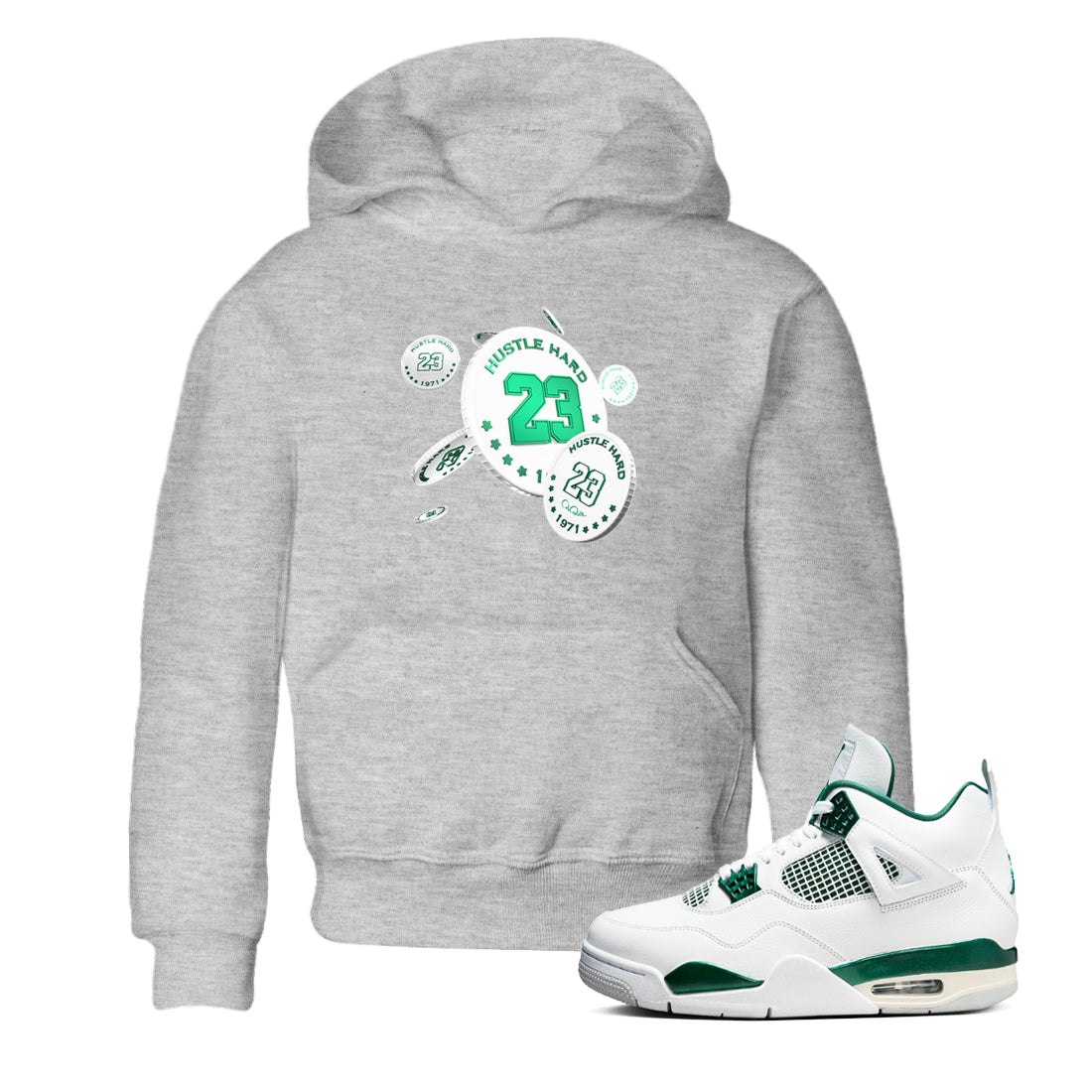 4s Oxidized Green shirts to match jordans Coin Drop sneaker match tees Air Jordan 4 Oxidized Green Drip Gear Zone streetwear brand Baby and Youth Heather Grey 1 cotton tee