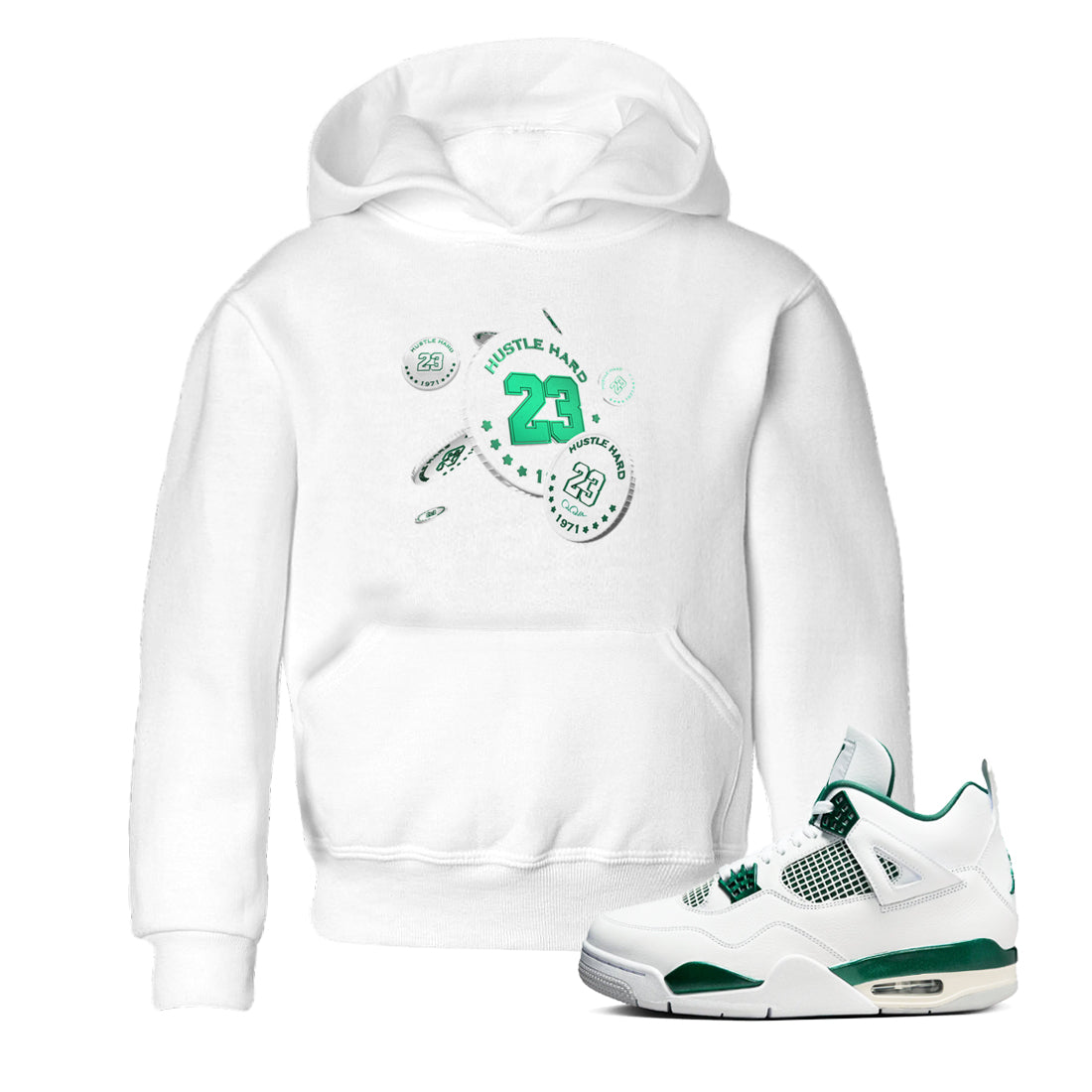 4s Oxidized Green shirts to match jordans Coin Drop sneaker match tees Air Jordan 4 Oxidized Green Drip Gear Zone streetwear brand Baby and Youth White 1 cotton tee