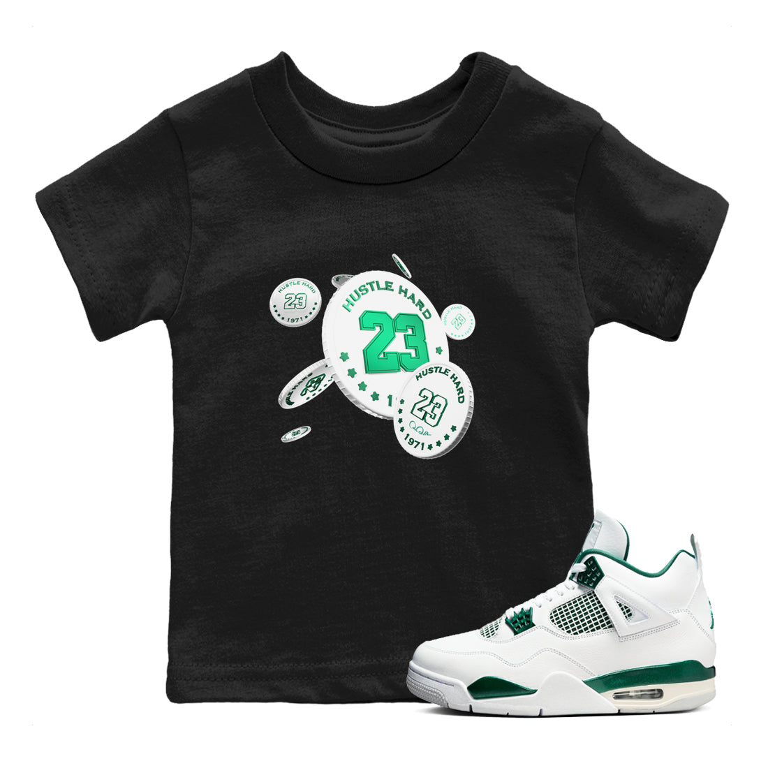 4s Oxidized Green shirts to match jordans Coin Drop sneaker match tees Air Jordan 4 Oxidized Green Drip Gear Zone streetwear brand Baby and Youth Black 1 cotton tee